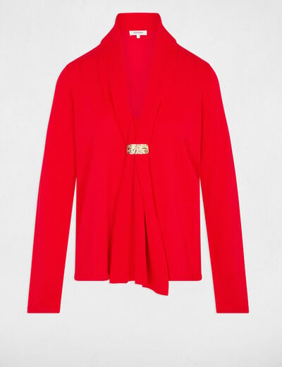 Pull col ch&acirc;le rouge femme