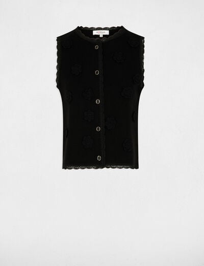 Gilet ajust&eacute; col rond noir femme