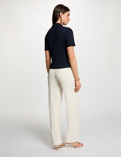 Pantalon droit &agrave; pinces creme femme