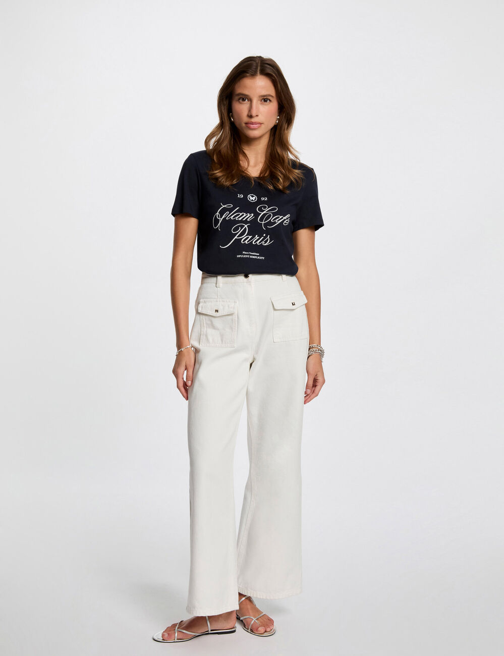 T-shirt met opschrift marineblauw vrouw