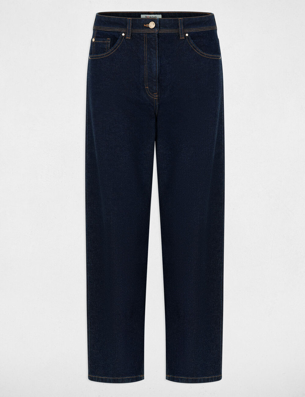 Hoge taille rechte jeans ruw denim vrouw
