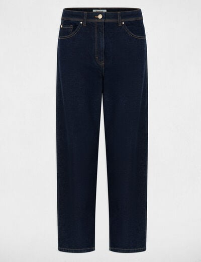 Hoge taille rechte jeans ruw denim vrouw