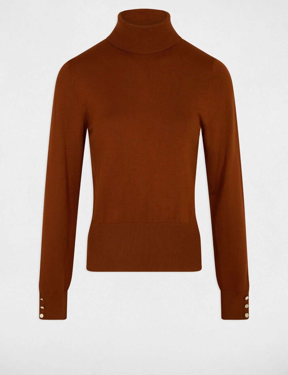 Pull col roulé marron cognac femme