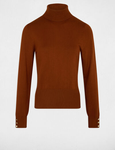 Pull col roulé marron cognac femme