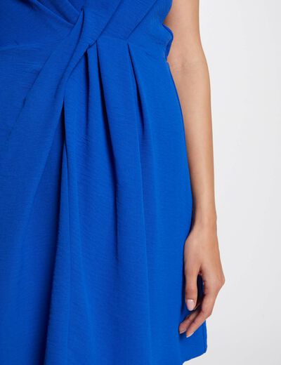 Robe courte ajustée drapée bleu electrique femme