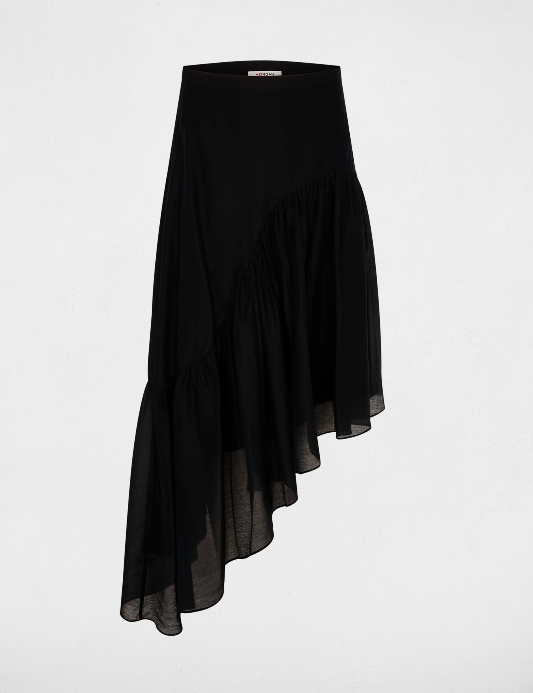 Jupe asym&eacute;trique taille haute bleu marine femme