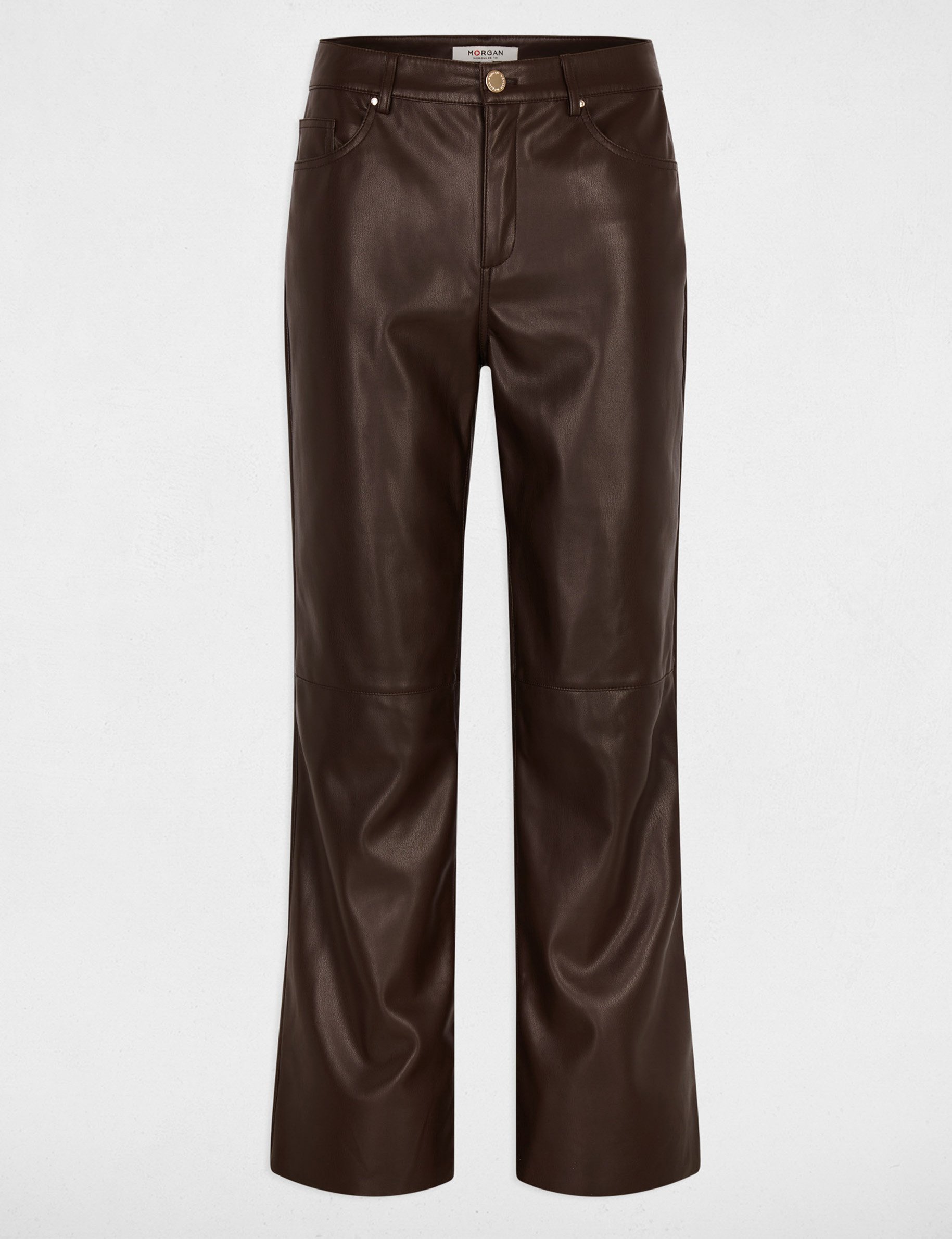 Pantalon bootcut similicuir marron foncé femme