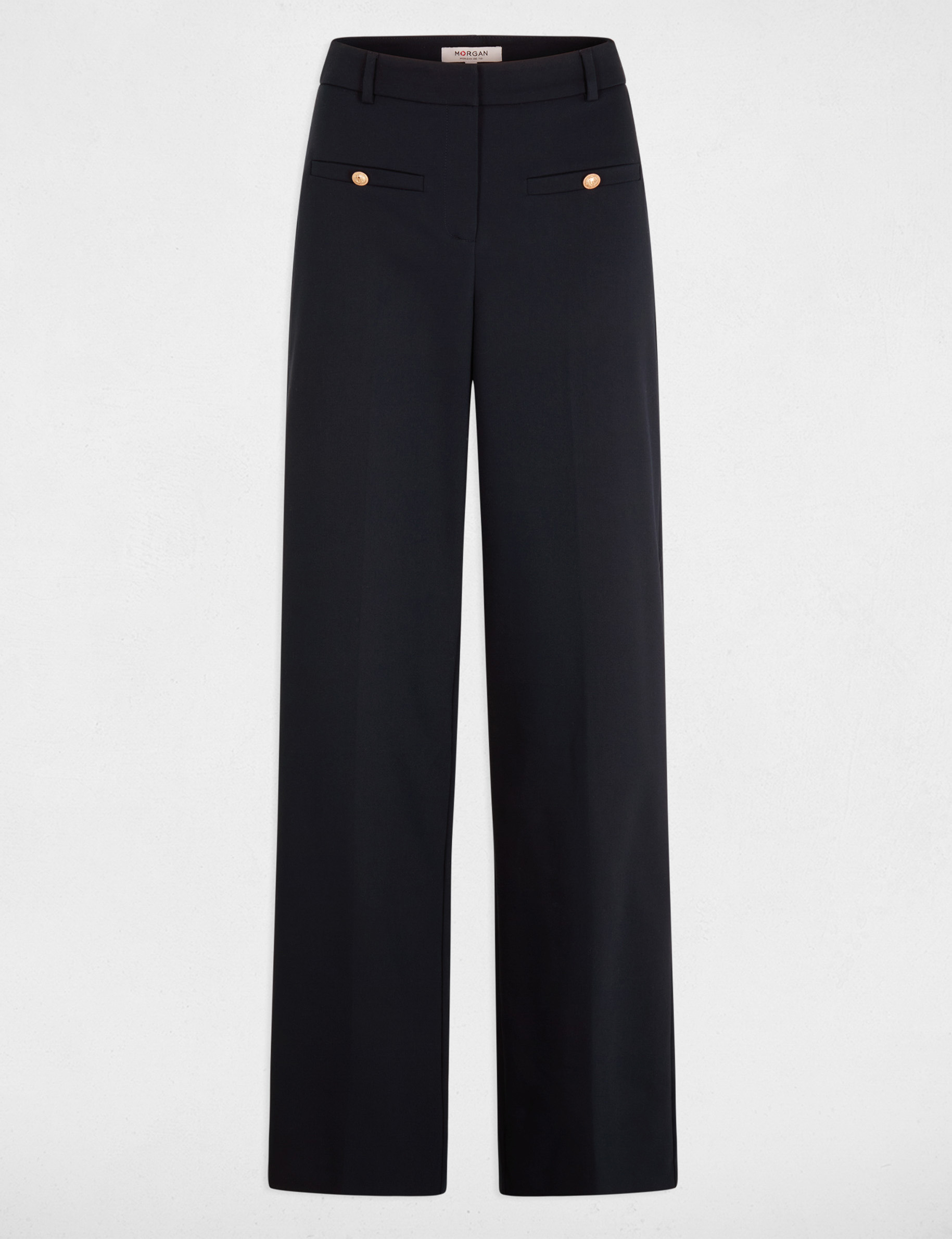 Pantalon droit taille haute bleu marine femme