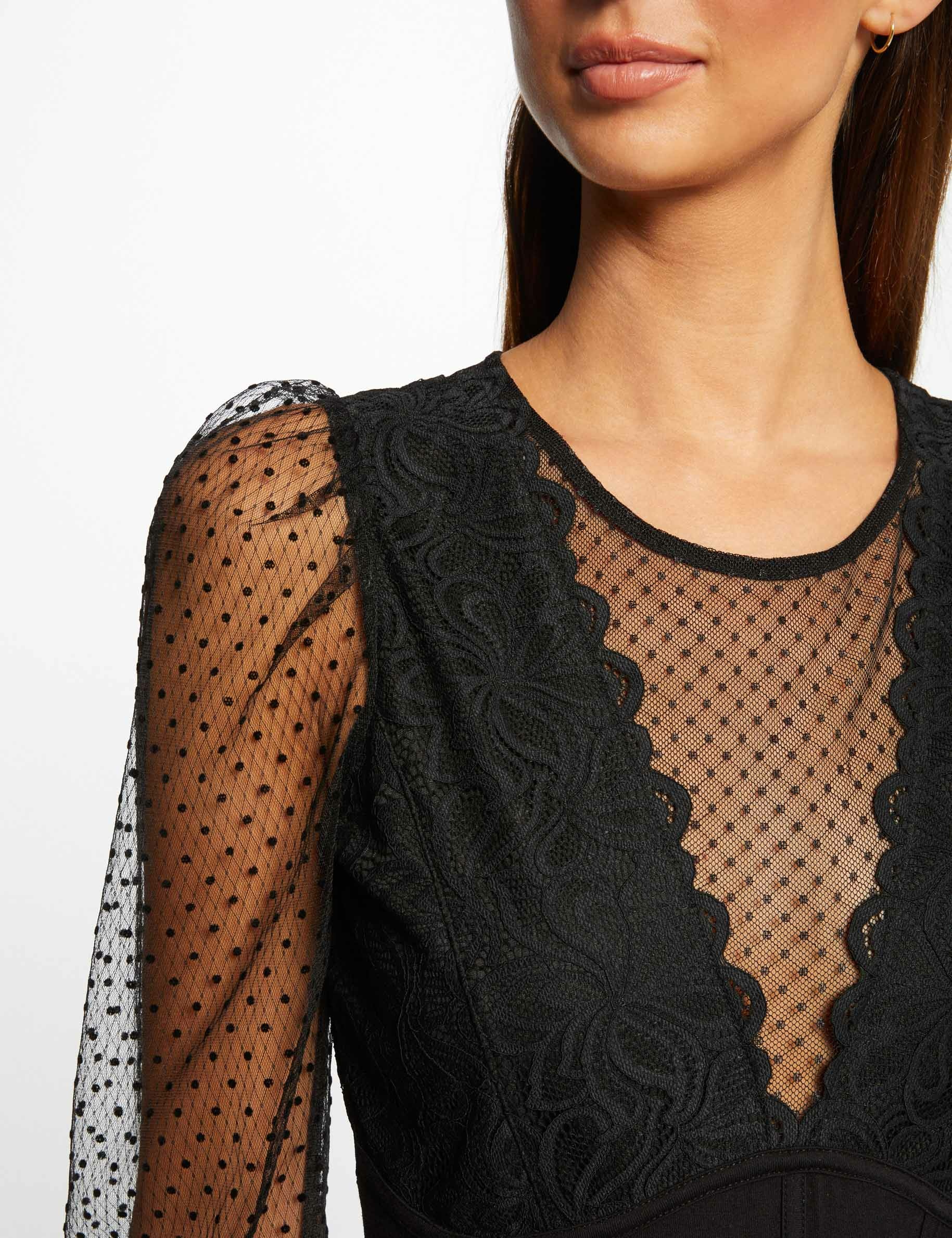 Body manches longues en plumetis noir femme