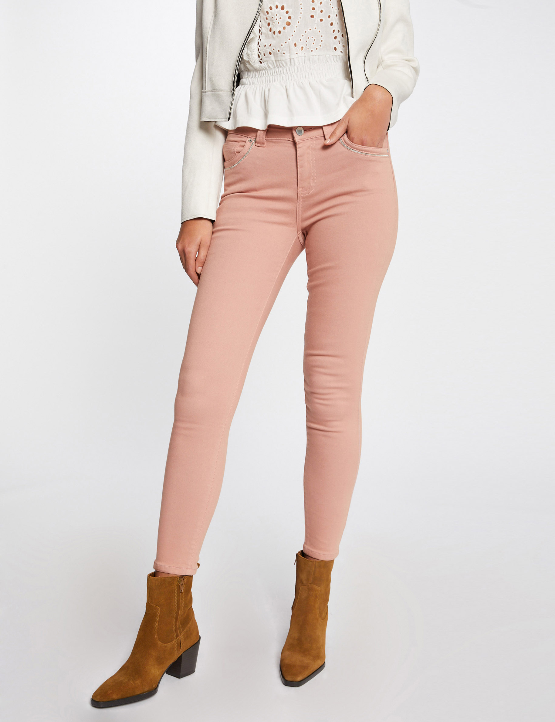 Slim jeans met stretcheffect oud roze vrouw