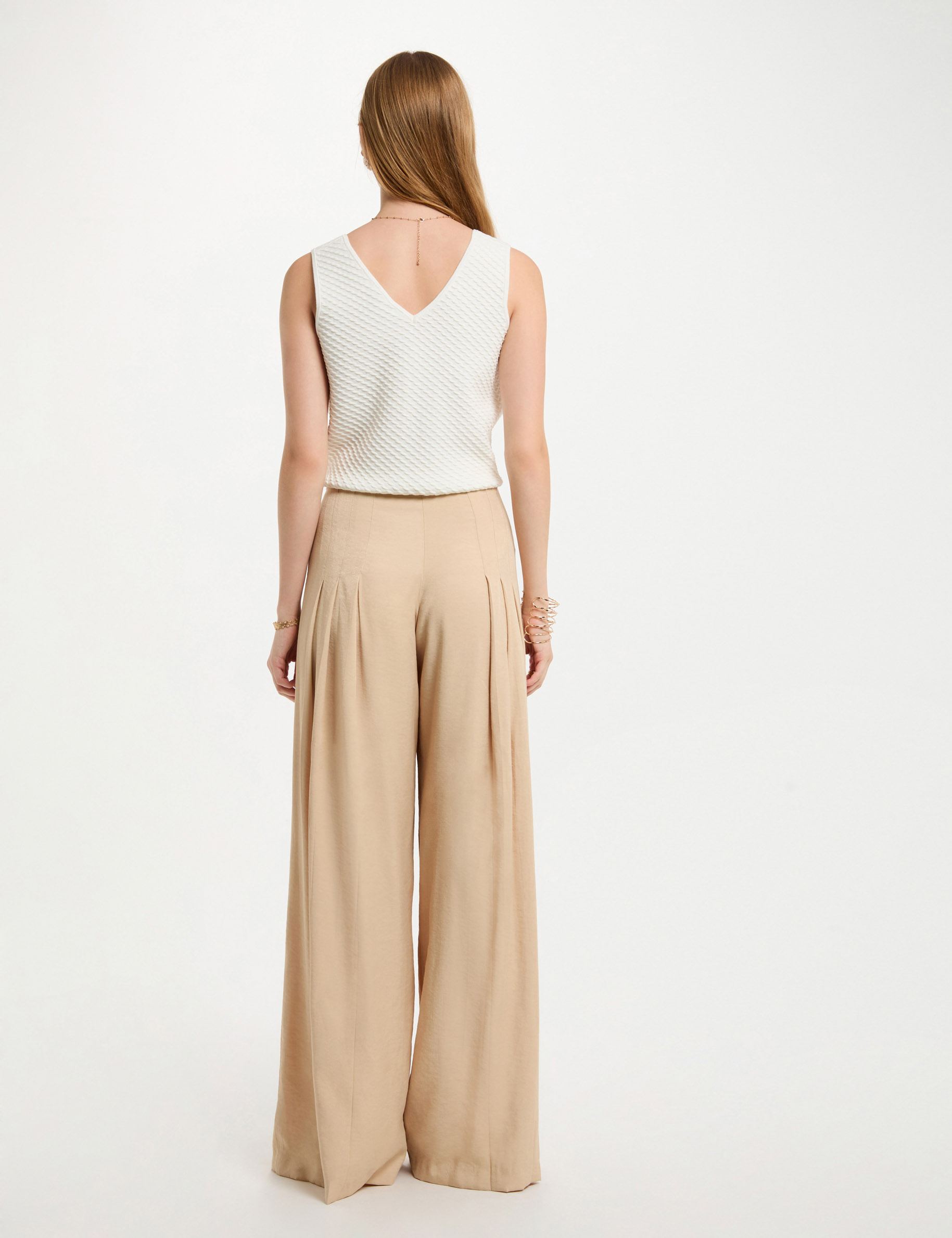 pantalon large a pinces creme femme Pantalon large à pinces creme femme