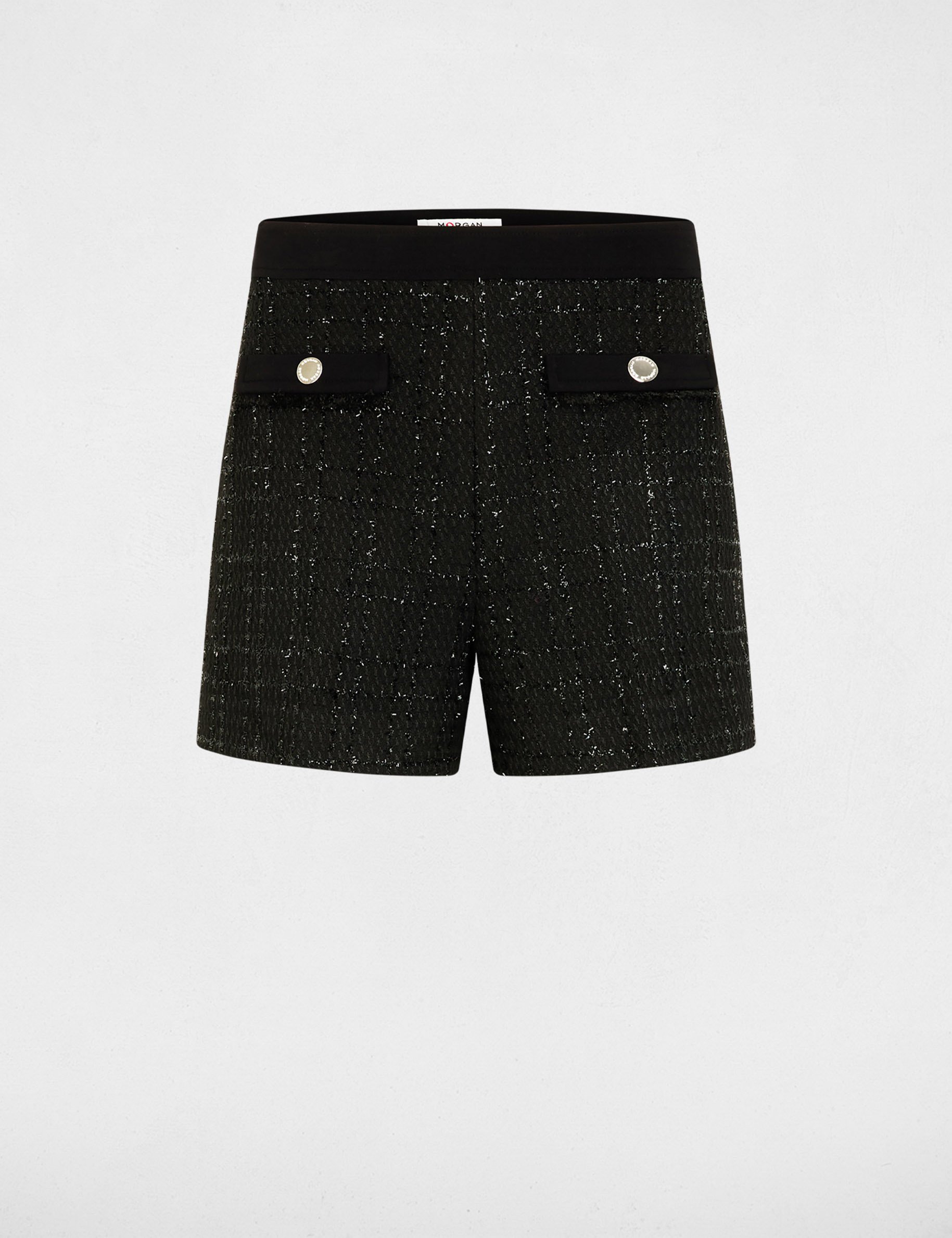 Short ajusté tweed noir femme