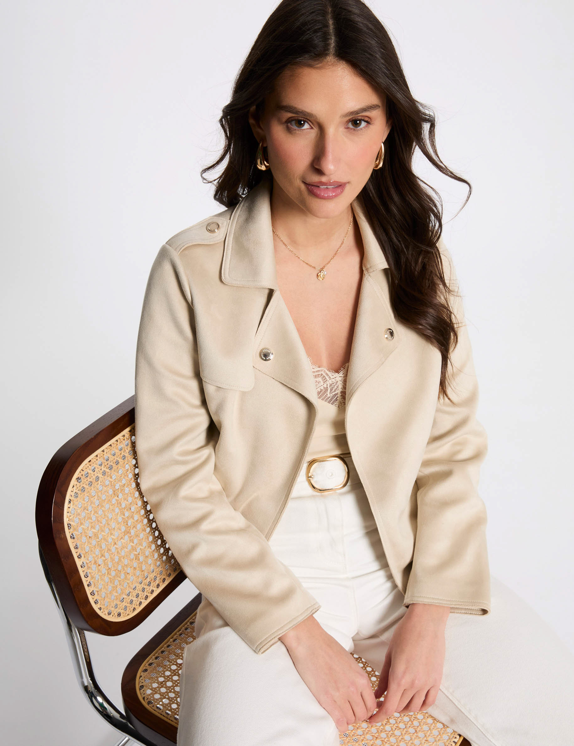 blouson court suedine marron cognac femme Blouson court suédine marron cognac femme