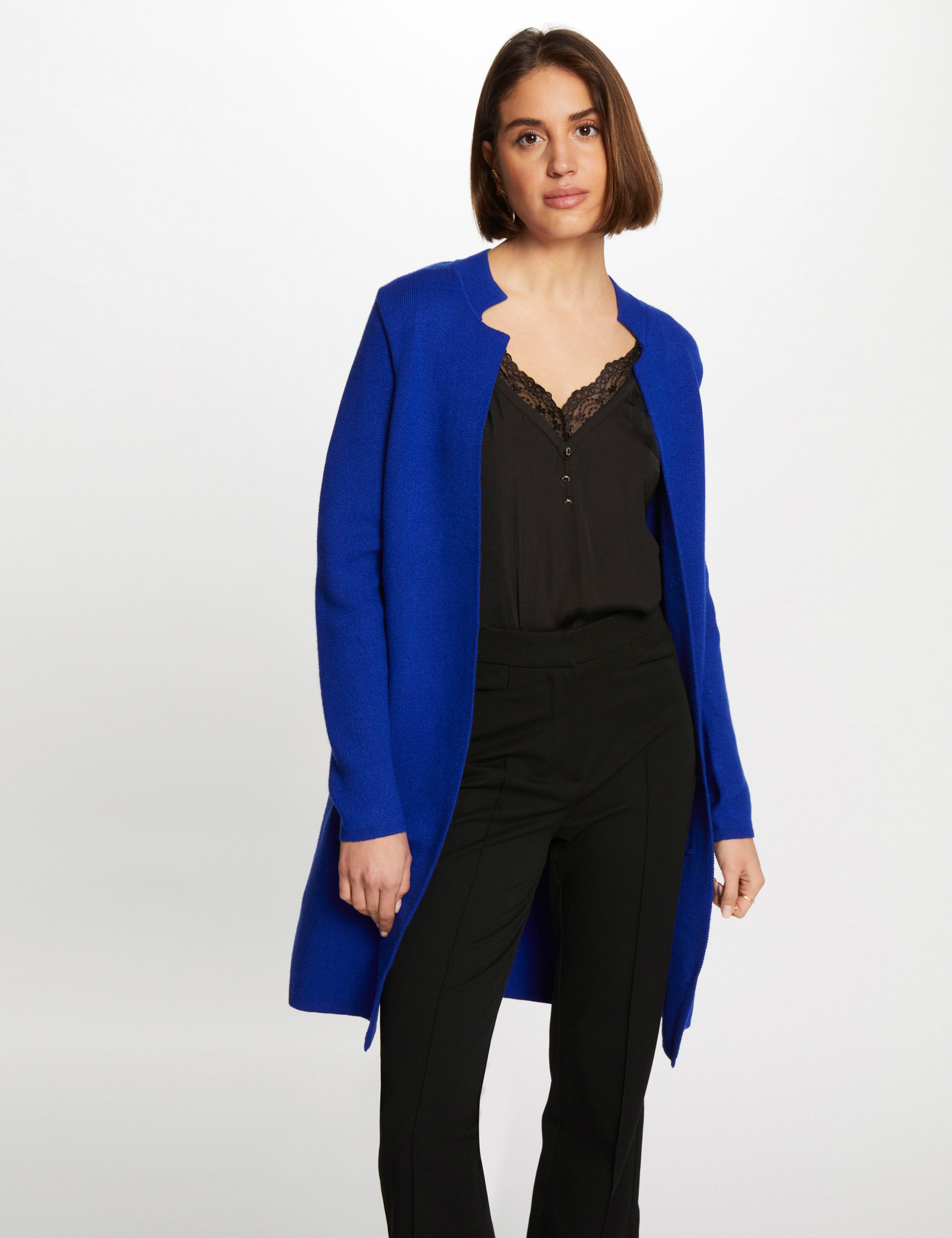 Recht jasje met ingekeepte kraag bleu electrique vrouw
