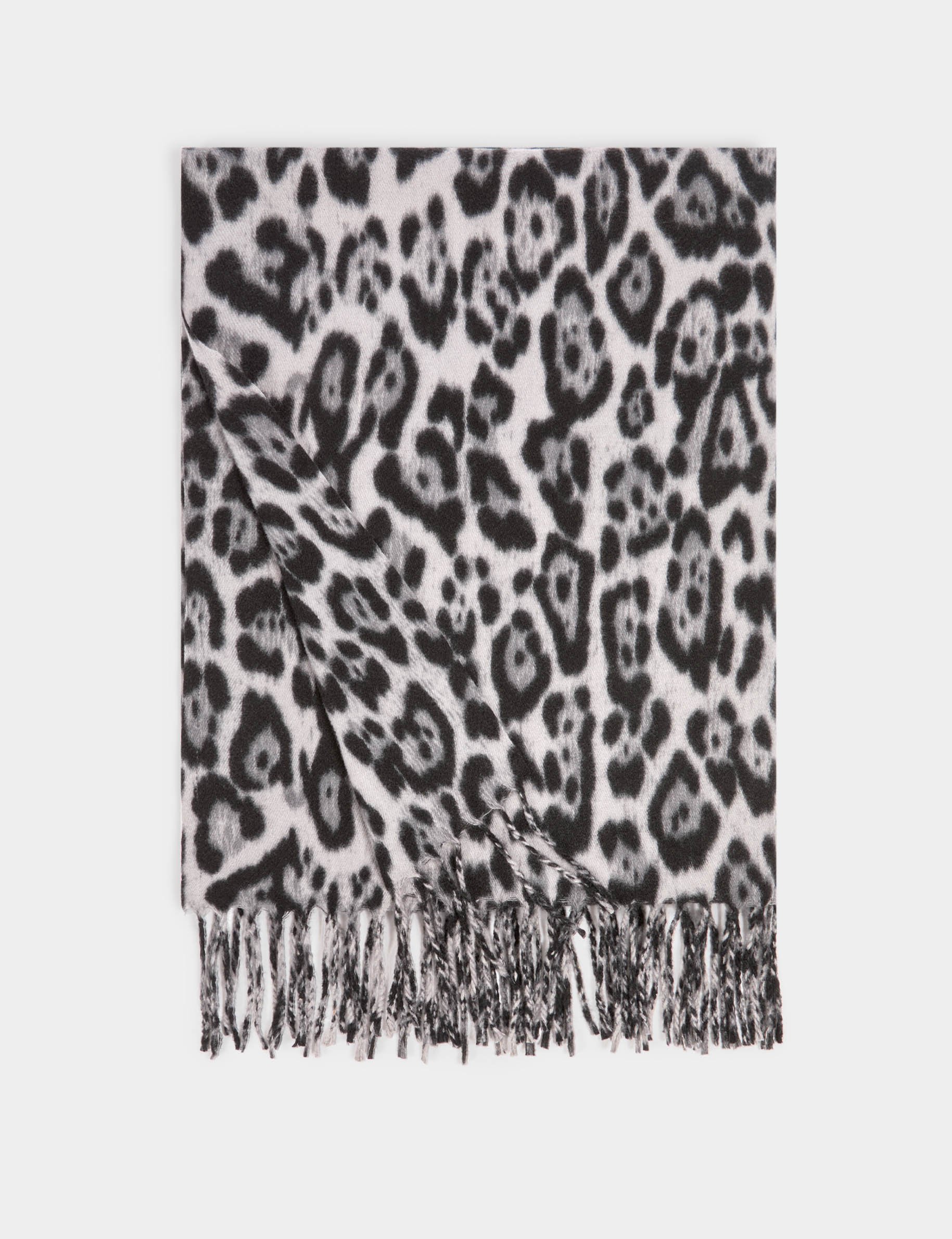 Sjaal met leopardprint en franjes mediumgrijs vrouw