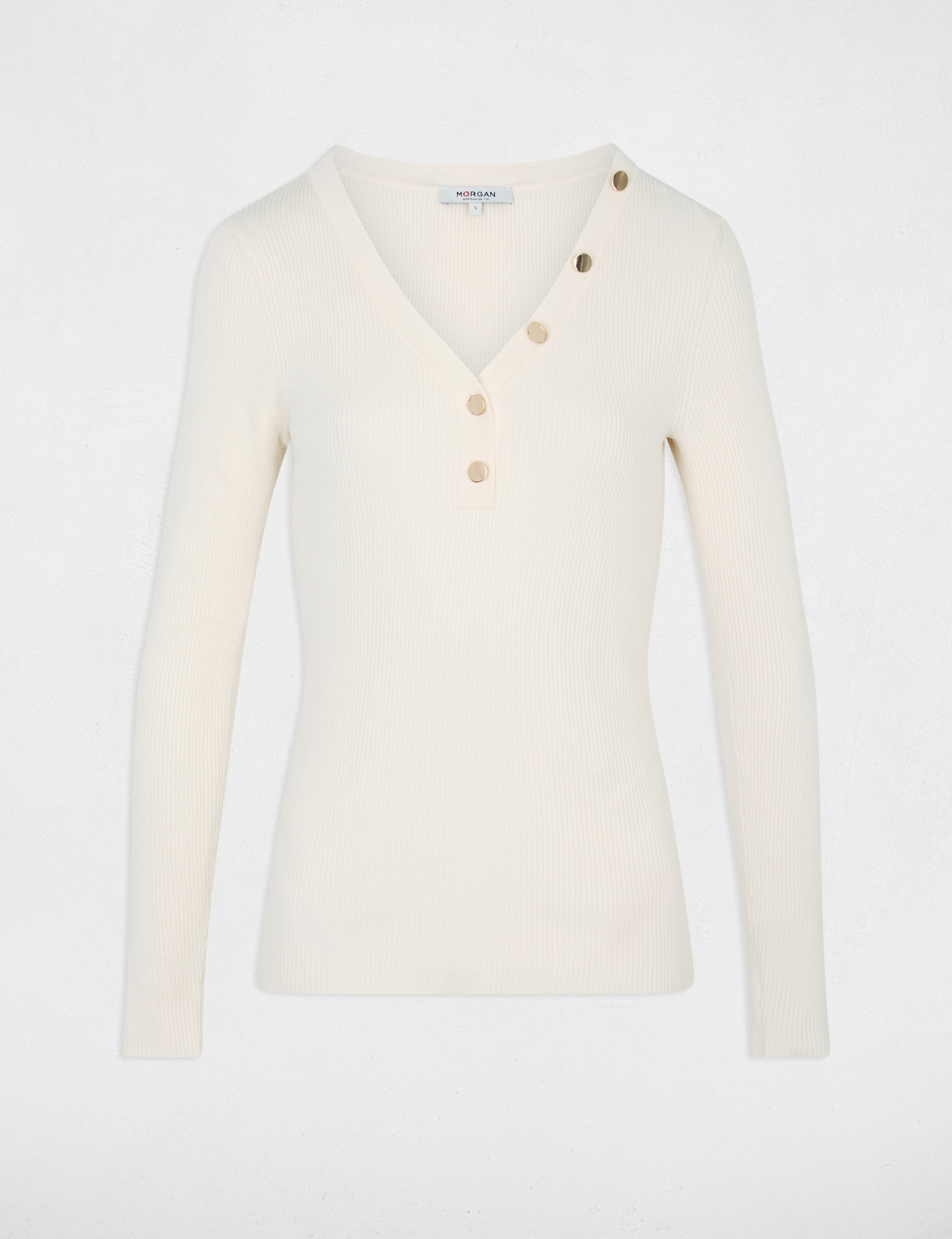 Pull col v ajust&eacute; ivoire femme