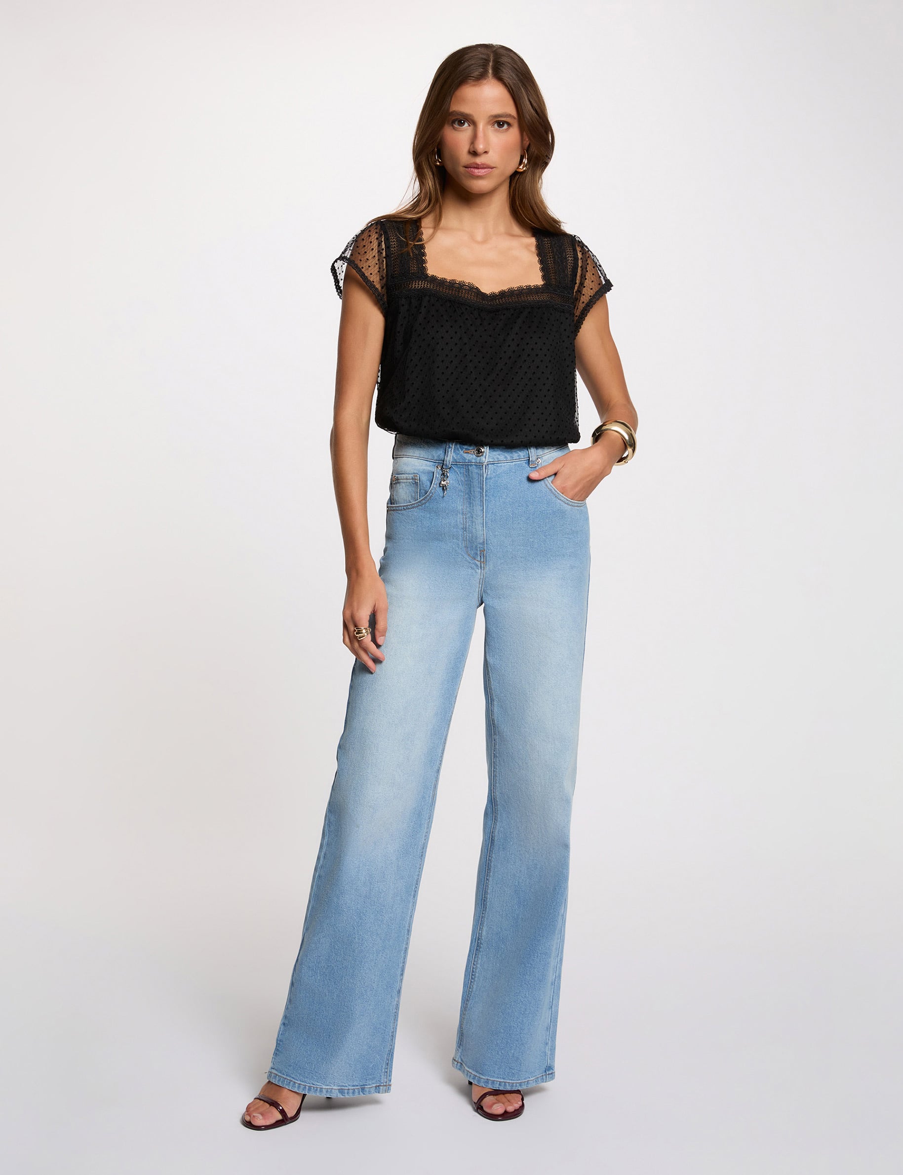 T-shirt kant vierkante hals zwart vrouw