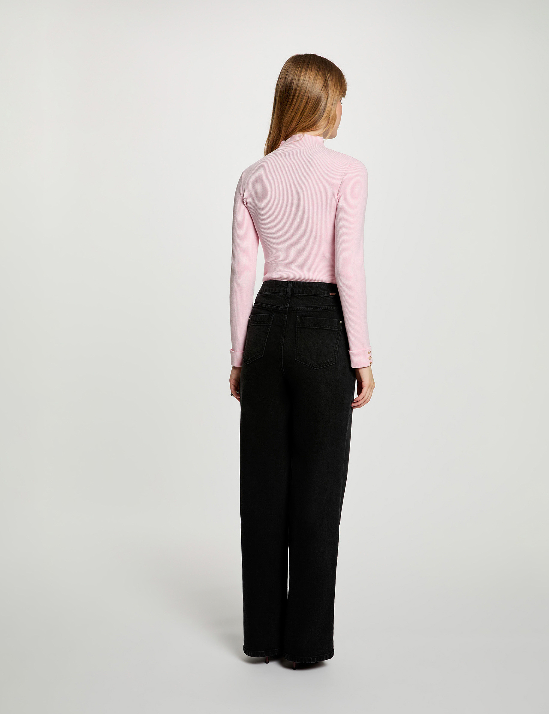 Pull col montant rose pastel femme