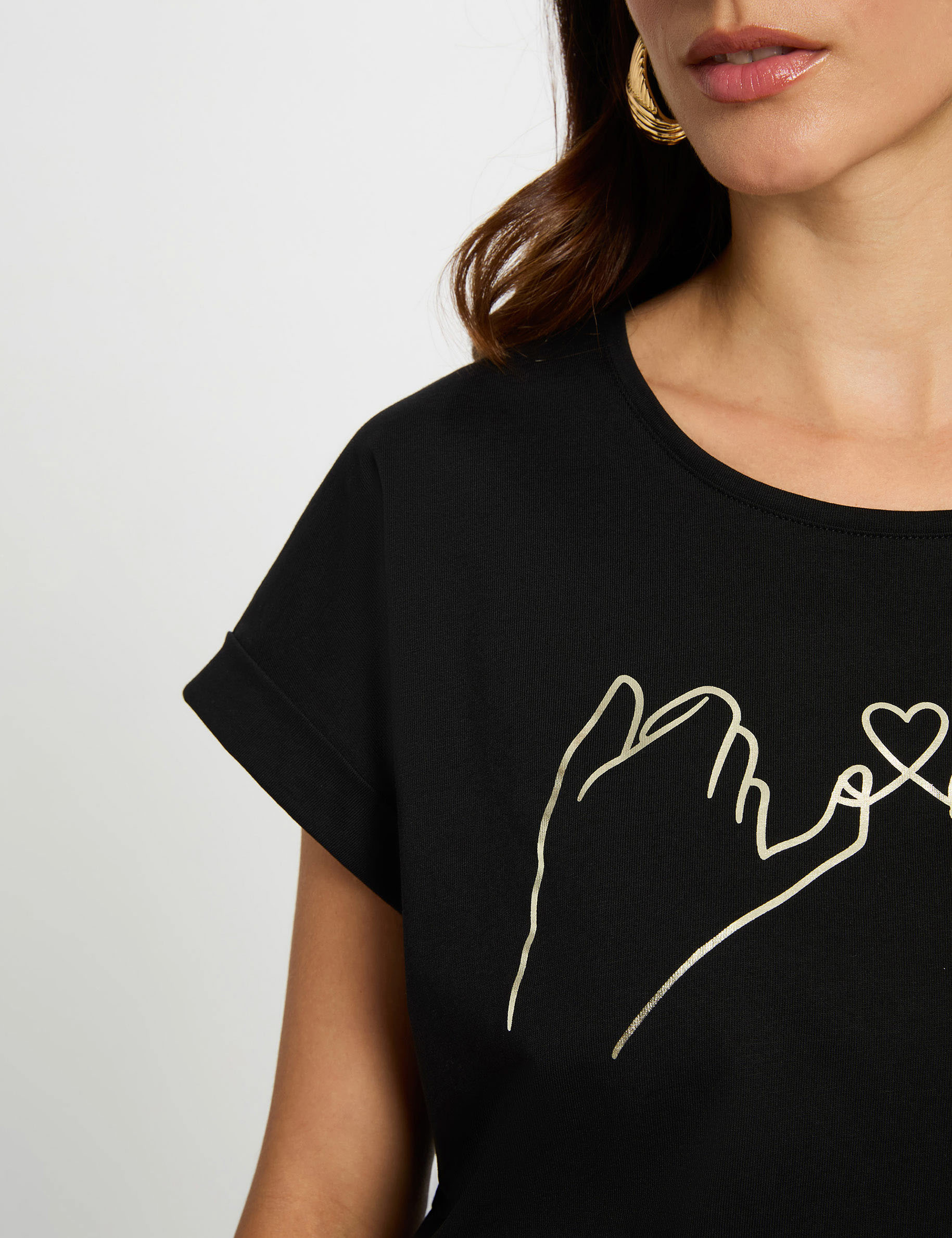 Kort T-shirt met opdruk zwart vrouw