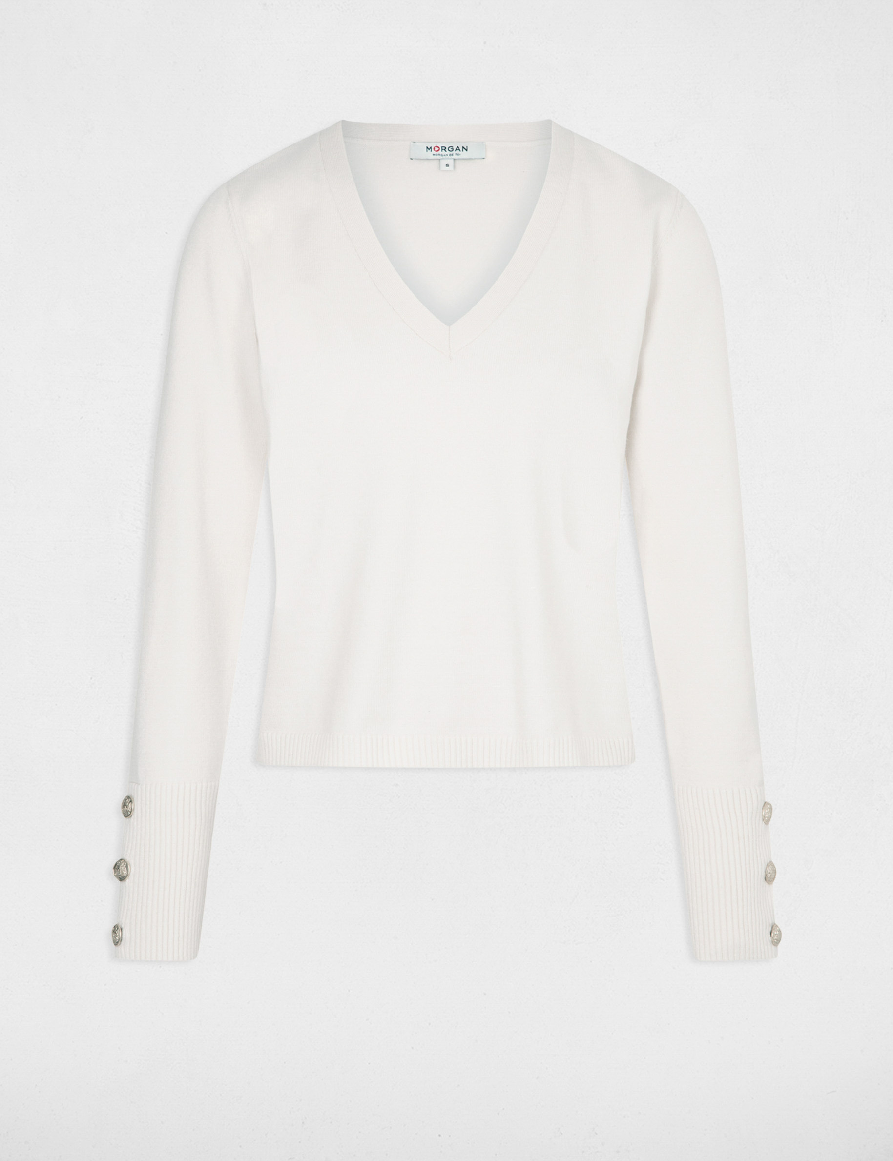 pull manches longues col en v ivoire femme Pull manches longues col en V ivoire femme