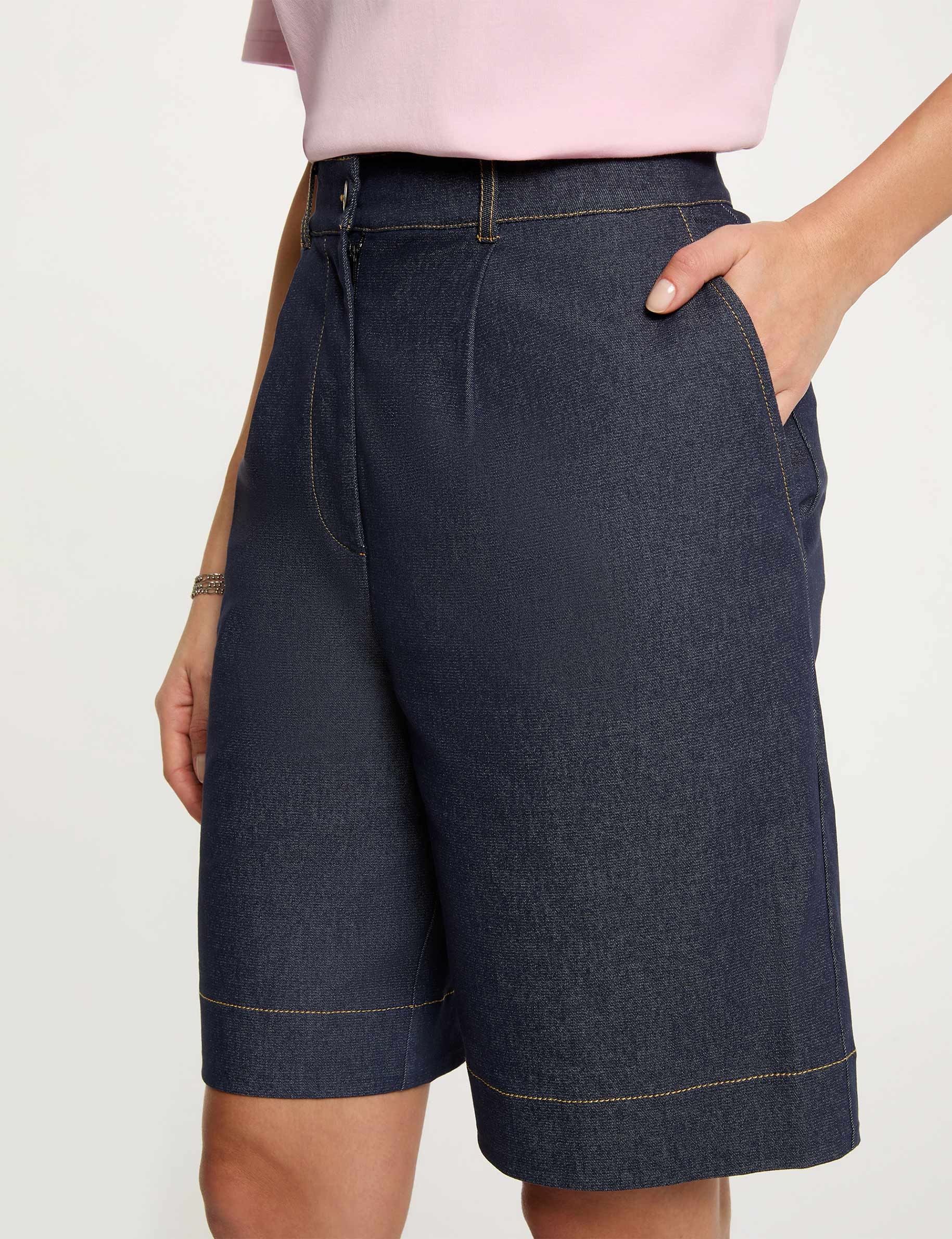 Wijde denim short ruw denim vrouw