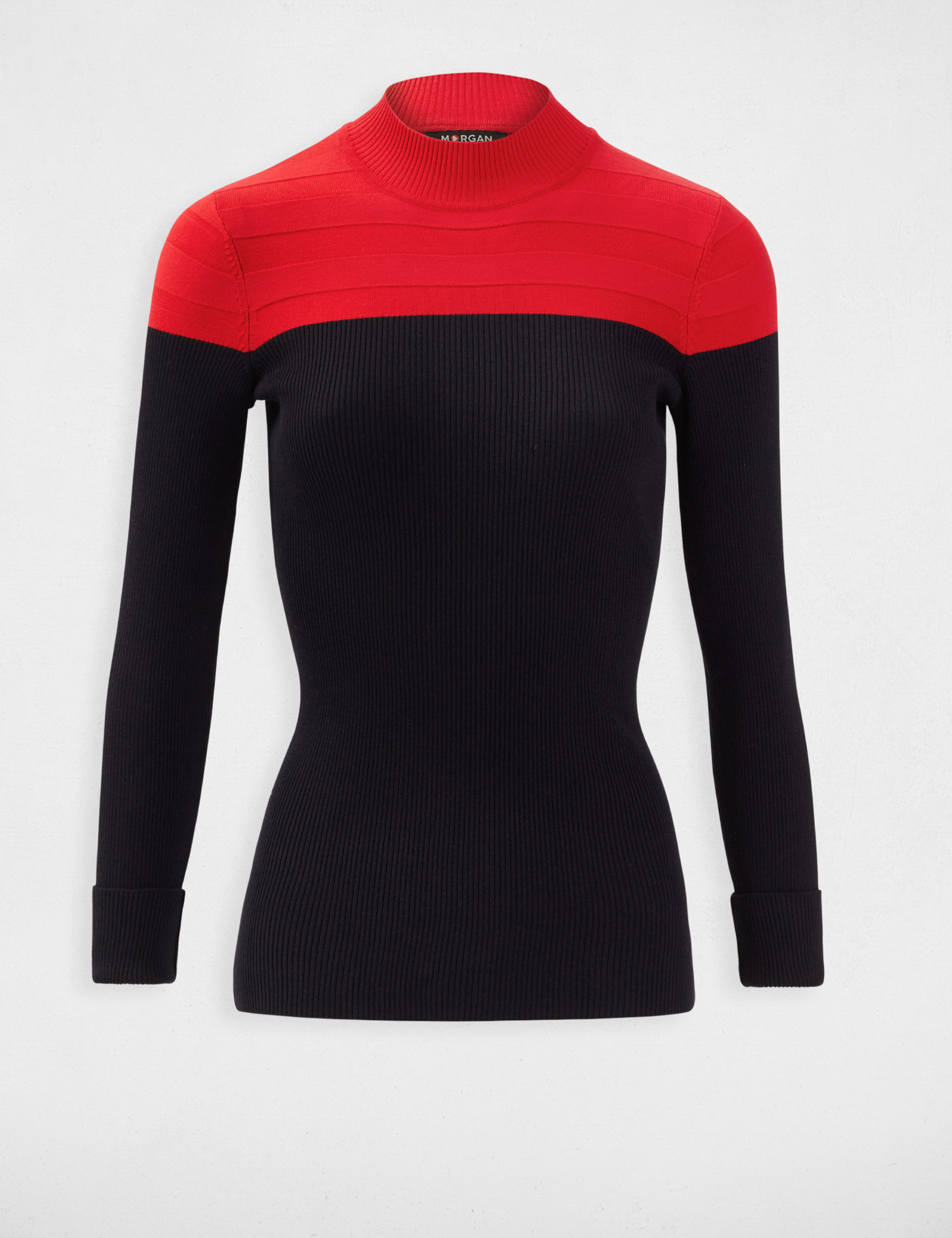 Pull manches longues col montant rouge femme