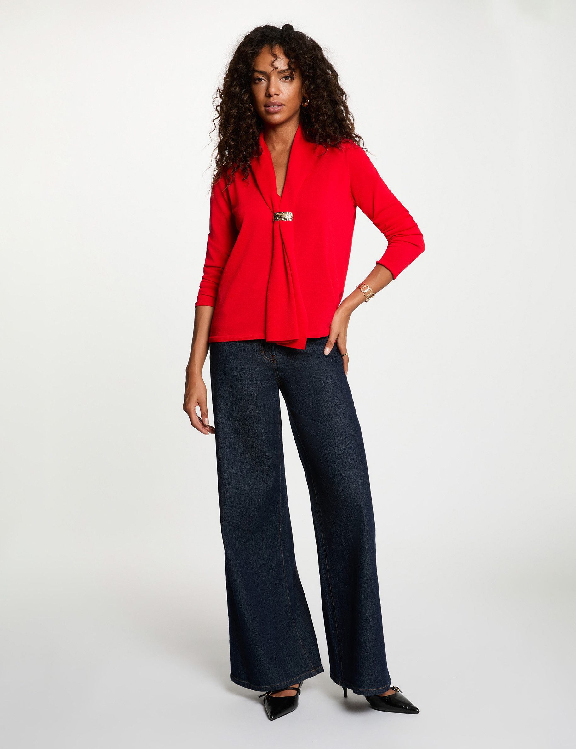 Pull col ch&acirc;le rouge femme