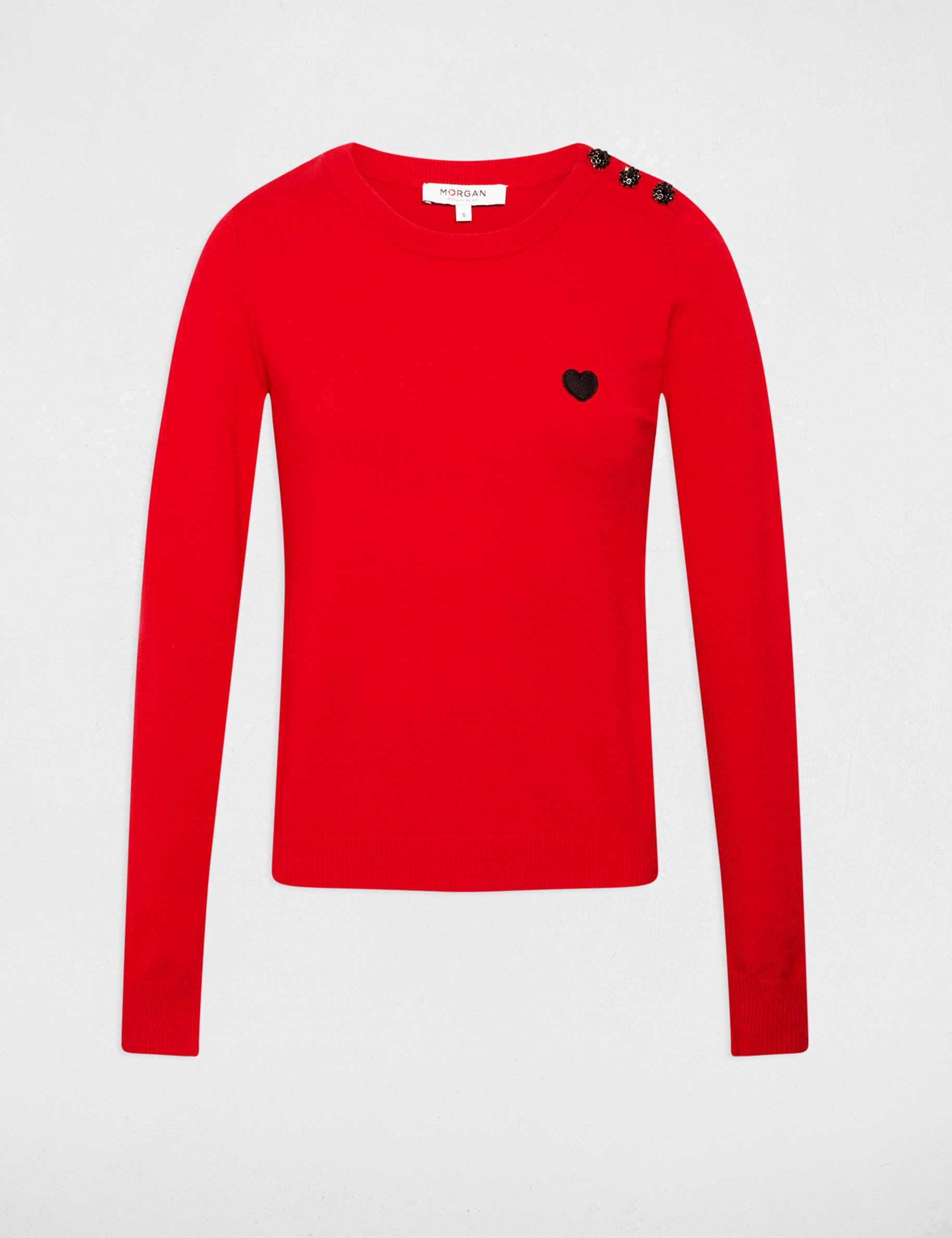 Trui met ronde hals en knopen rood vrouw