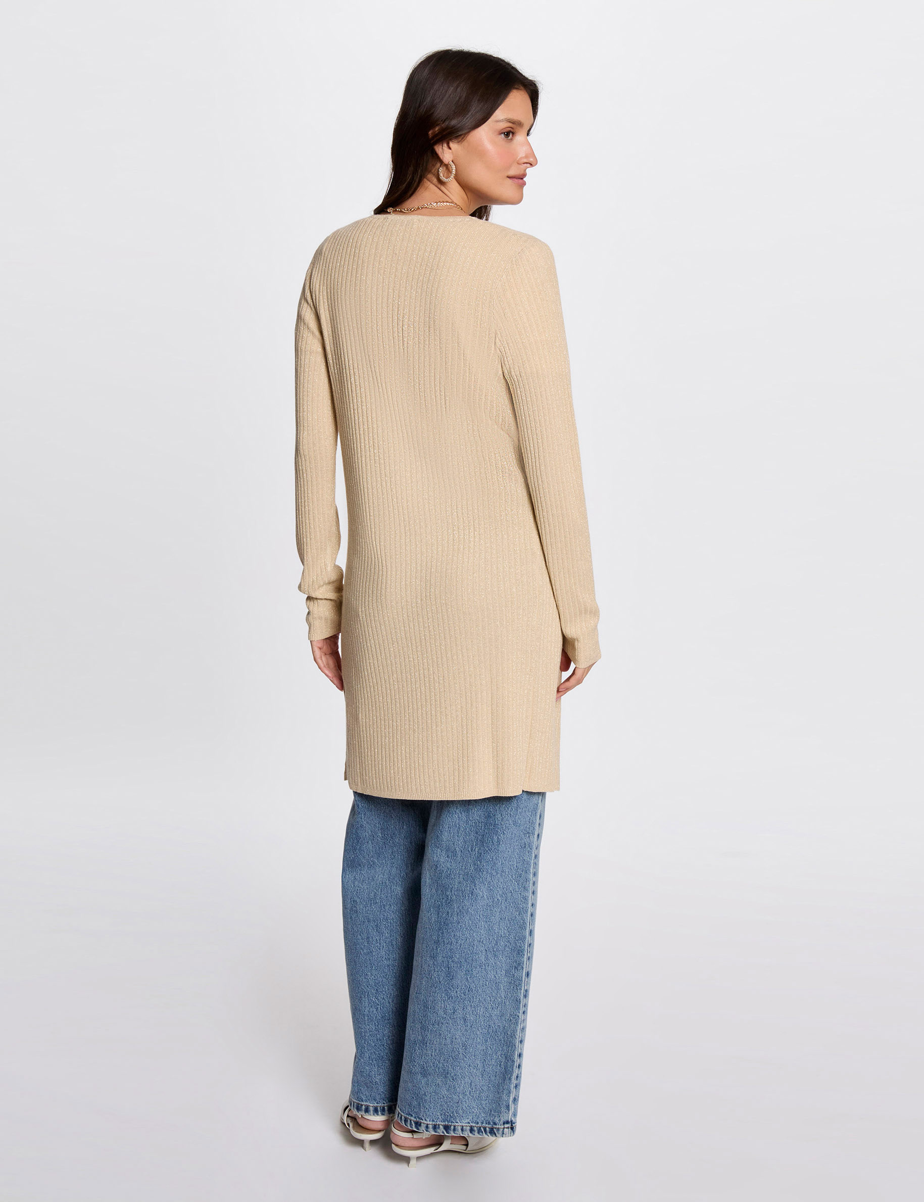 lang vest met v hals goudgeel vrouw Lang vest met V-hals goudgeel vrouw