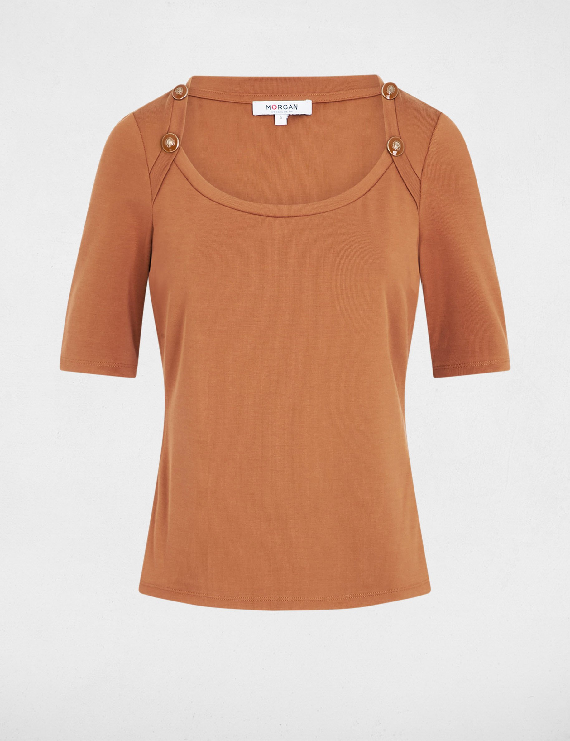 T-shirt cintr&eacute; encolure bateau camel femme