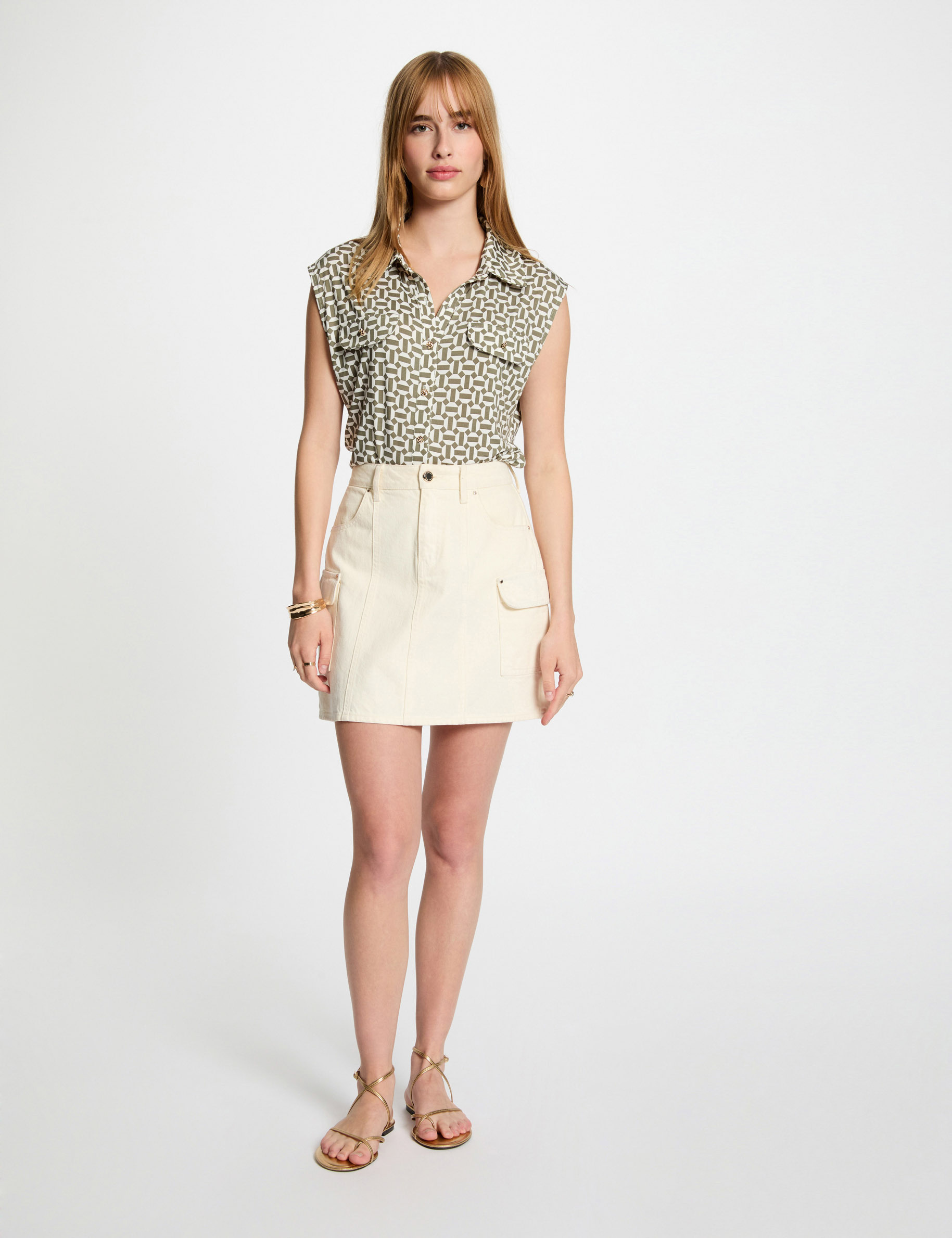 blouse met korte mouwen helder wit vrouw Blouse met korte mouwen helder wit vrouw