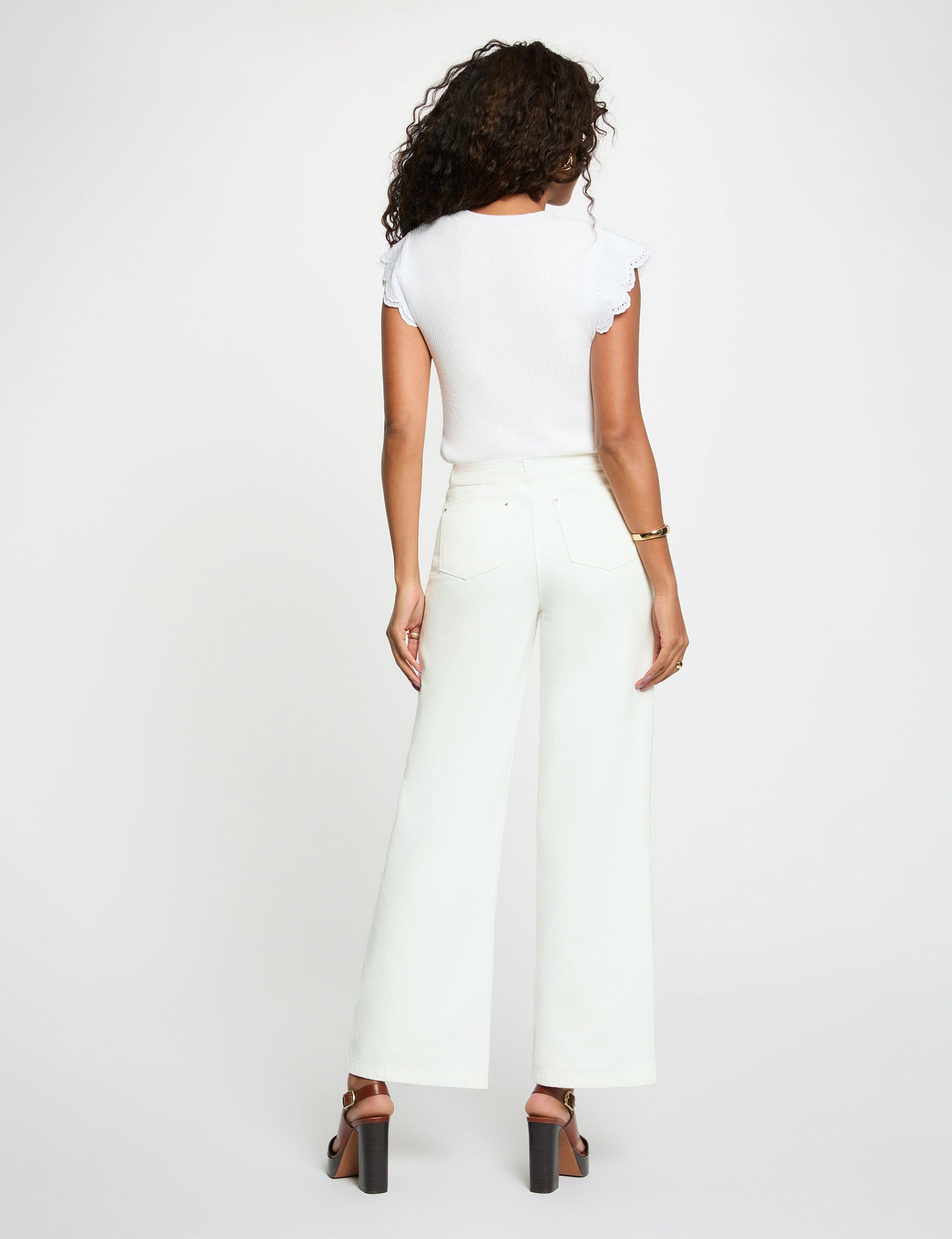 Top col rond volants blanc femme