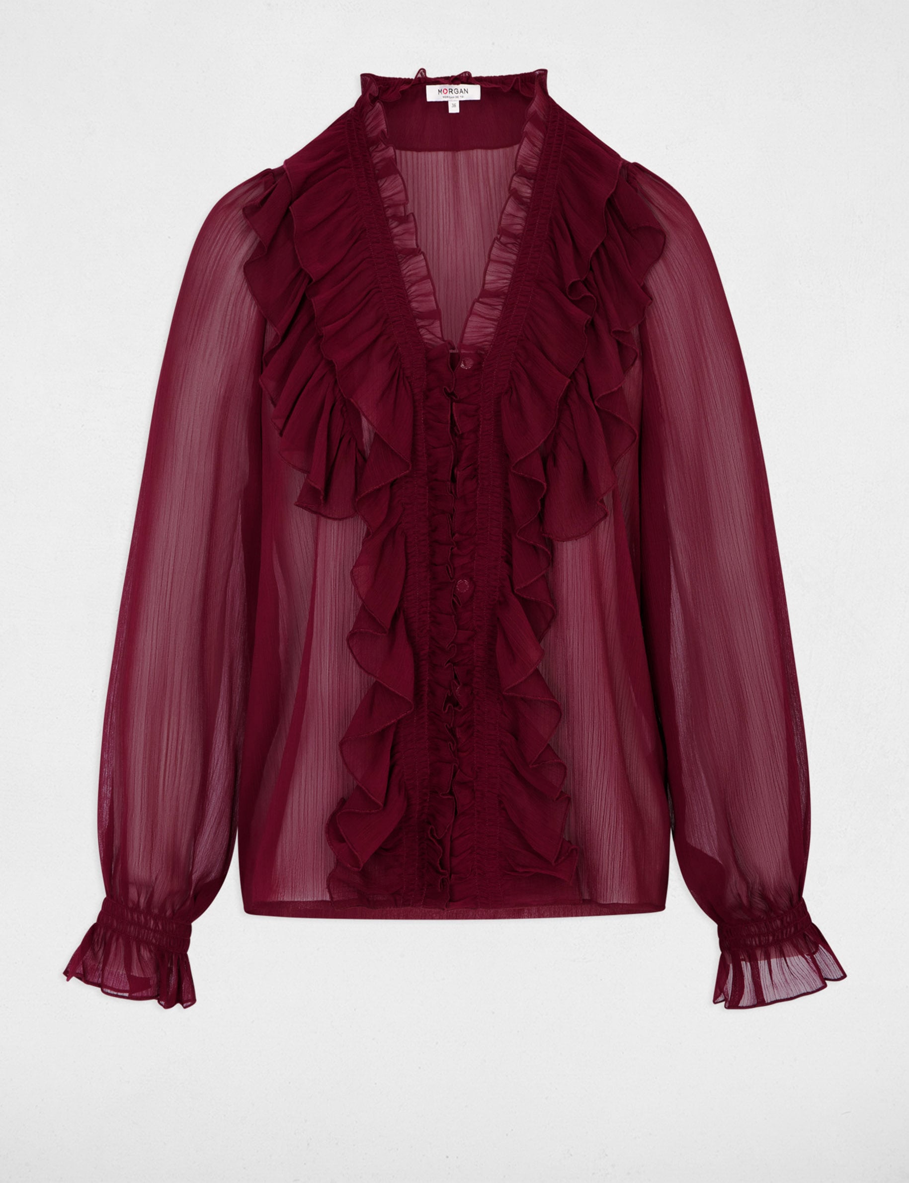 Vloeiende blouse met V-hals bordeaux vrouw
