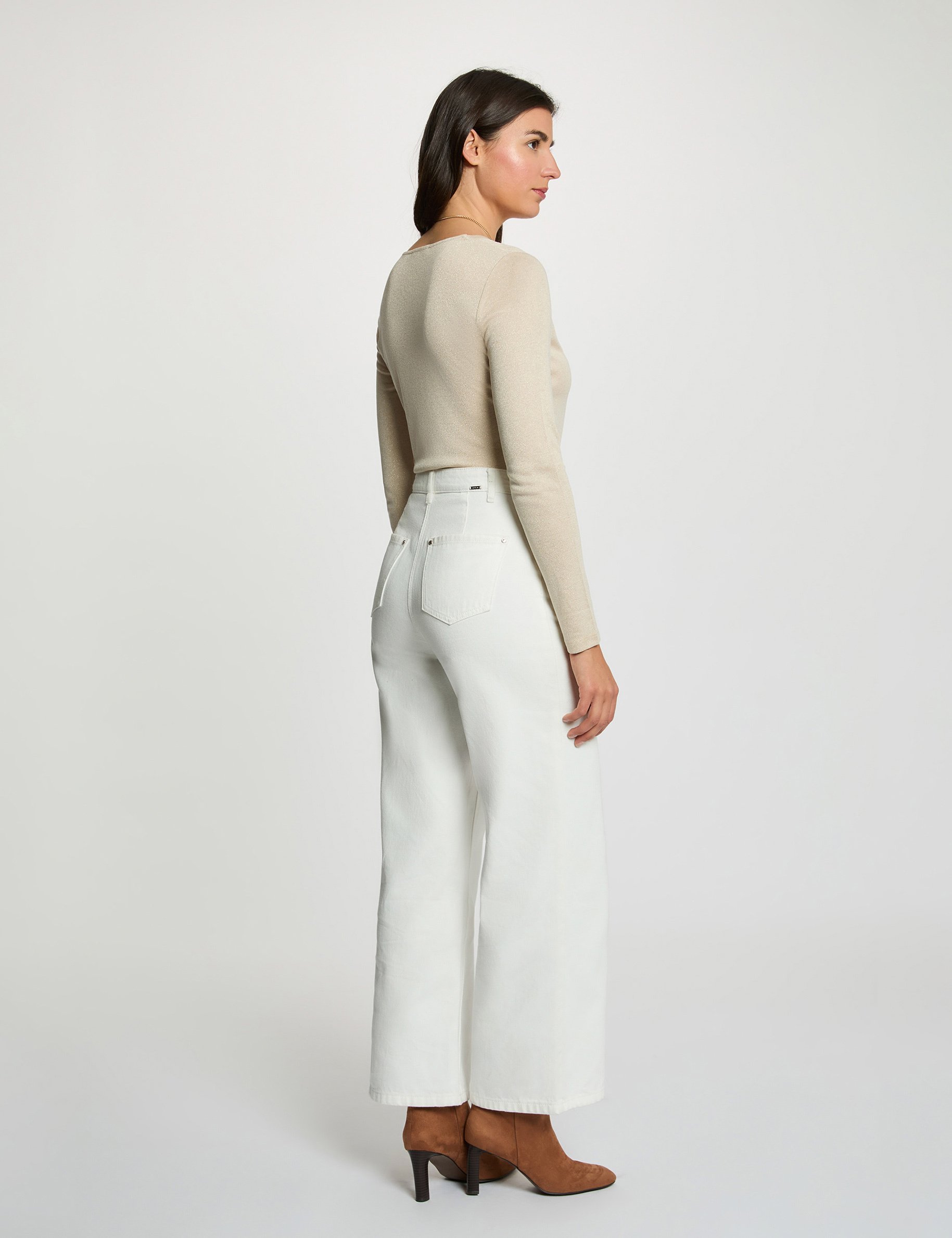 Getailleerd V-hals T-shirt ivoor vrouw