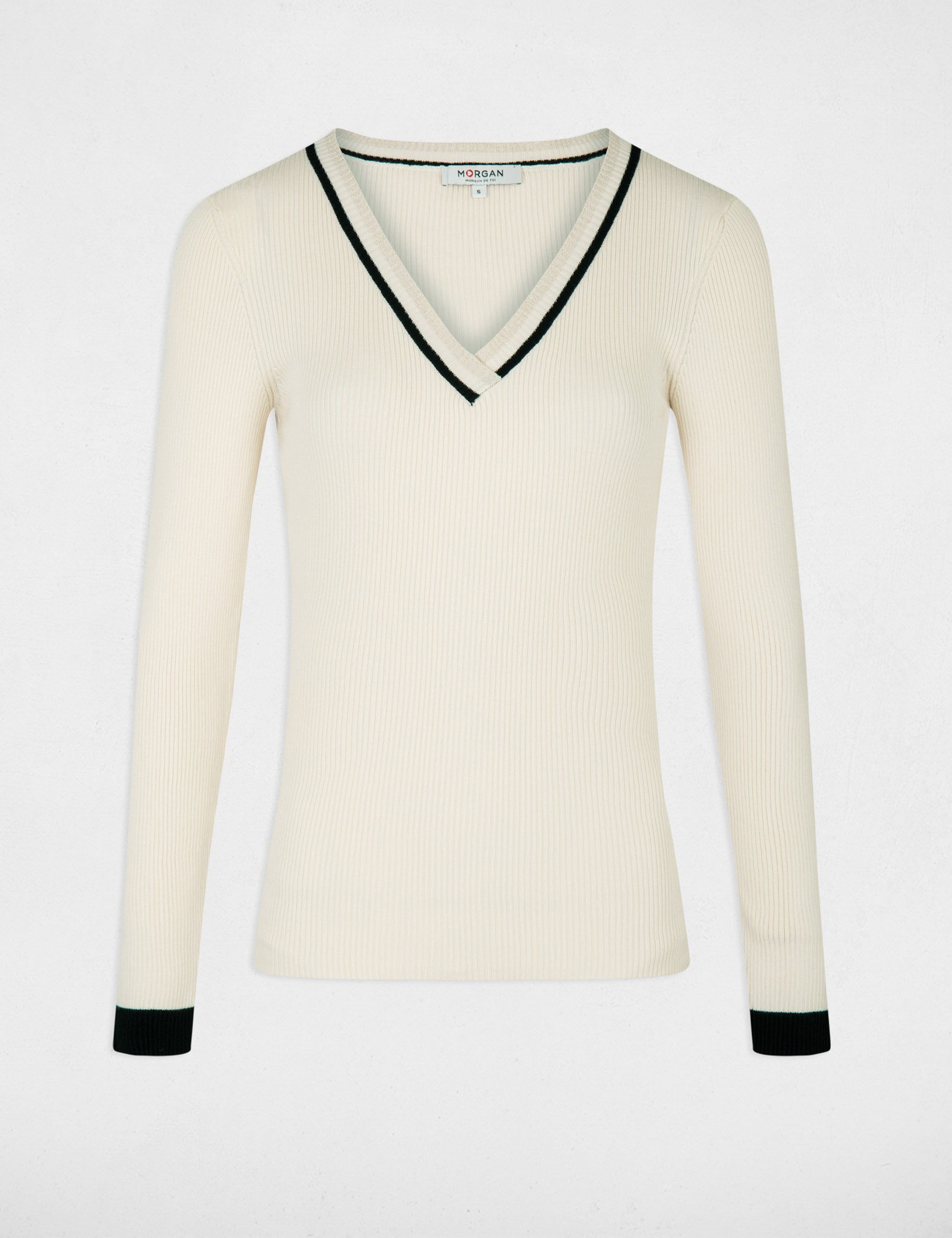 pull manches longues col en v ivoire femme Pull manches longues col en V ivoire femme