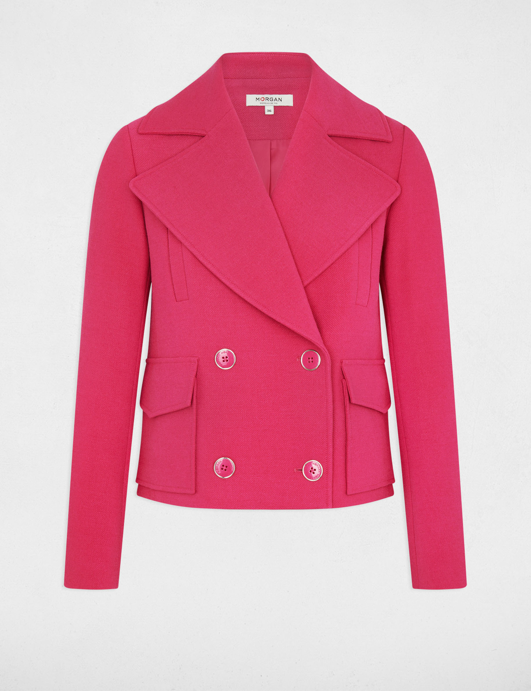 Manteau court boutonné rose moyen femme