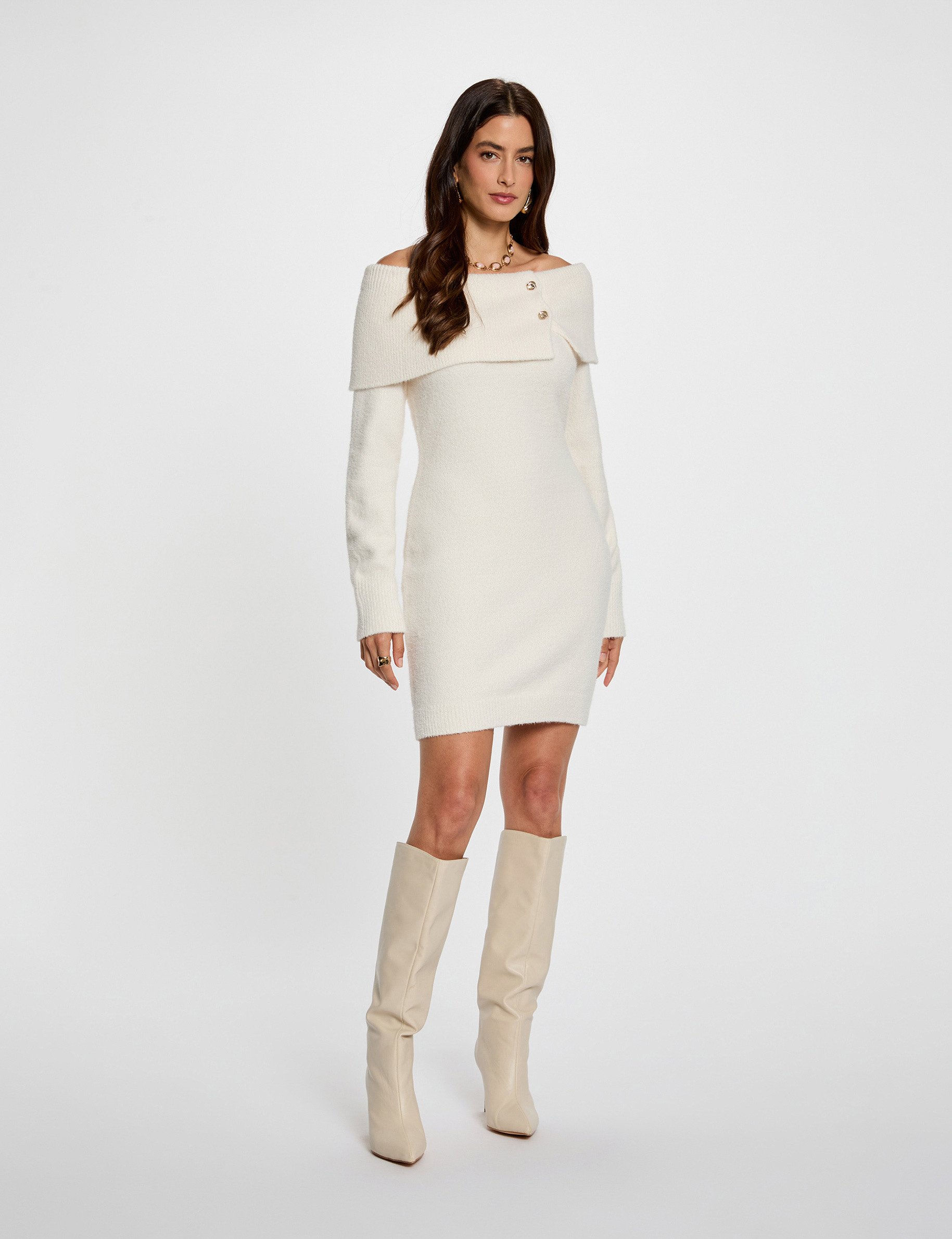 robe courte col bardot ivoire femme Robe courte col bardot ivoire femme