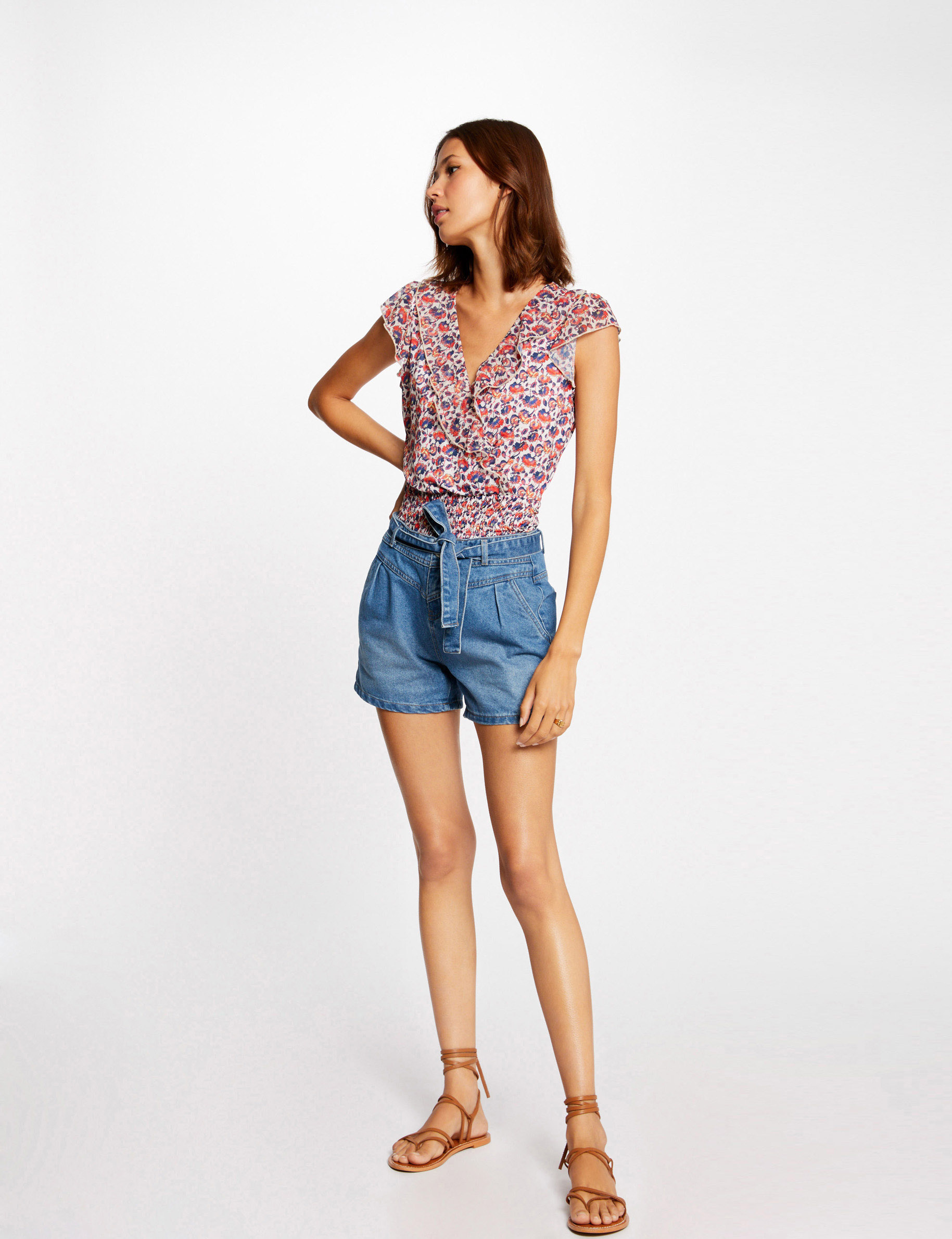 t shirt korte mouwen en bloemenmotief roze vrouw T-shirt korte mouwen en bloemenmotief roze vrouw