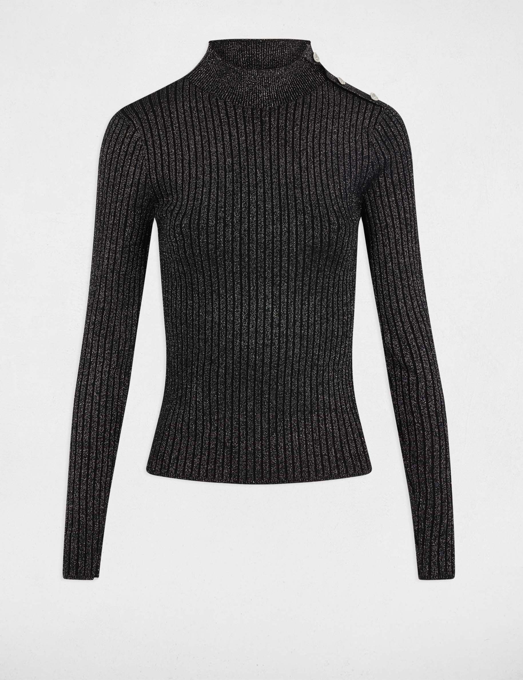Pull ajusté col montant noir femme