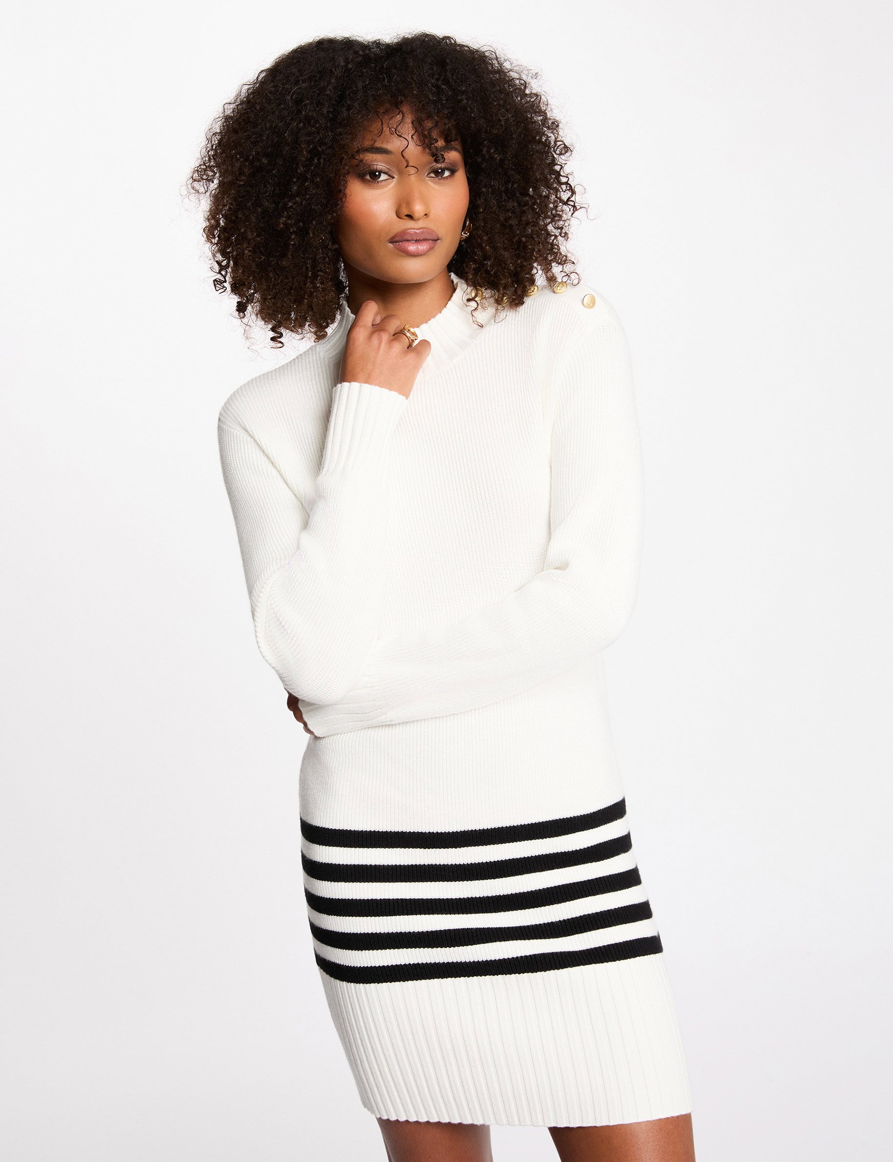 Robe tricot col montant blanc femme