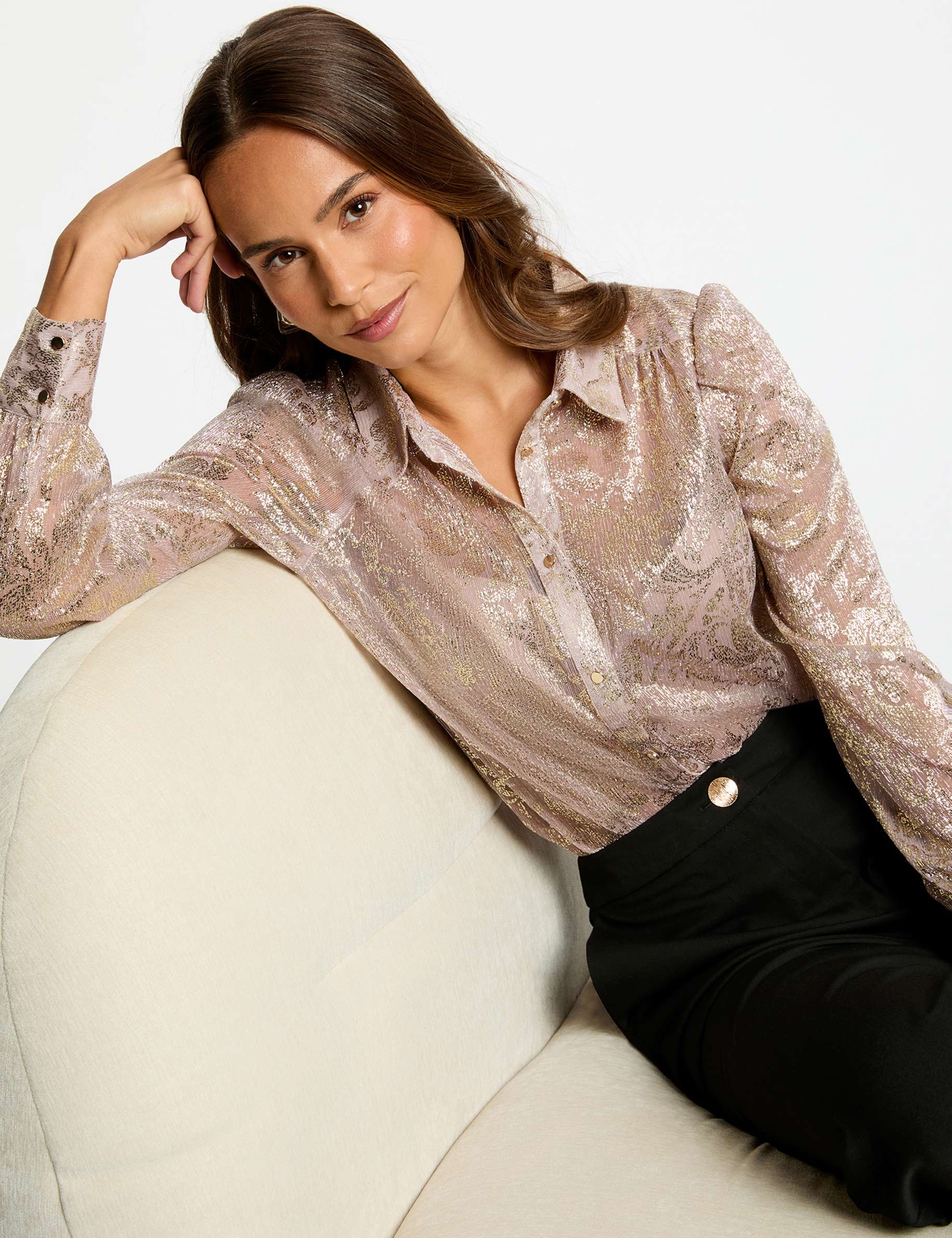 Chemise col à revers jaune or femme