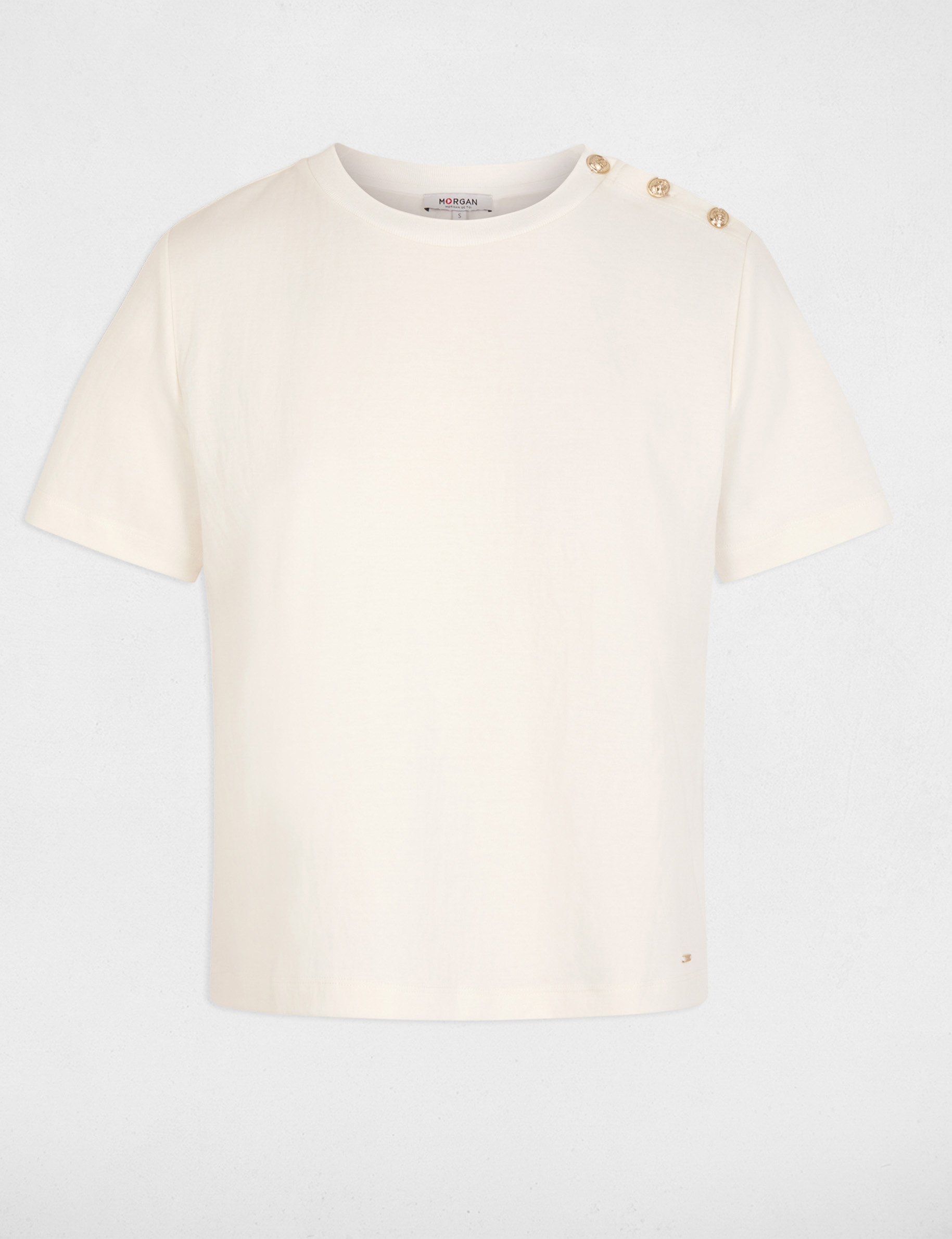 T-shirt col rond boutons blanc femme