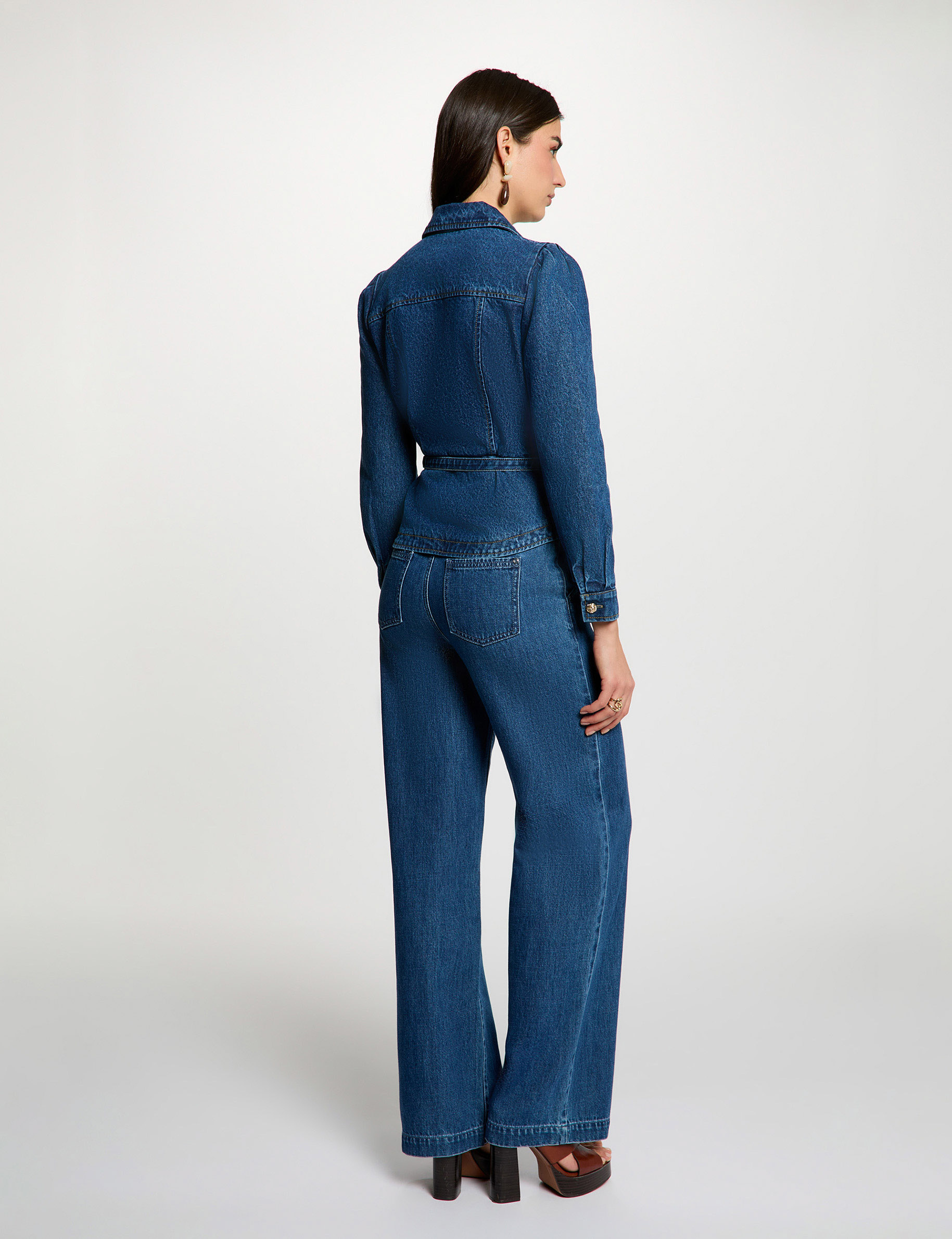 Veste jean ceintur&eacute;e denim stone femme