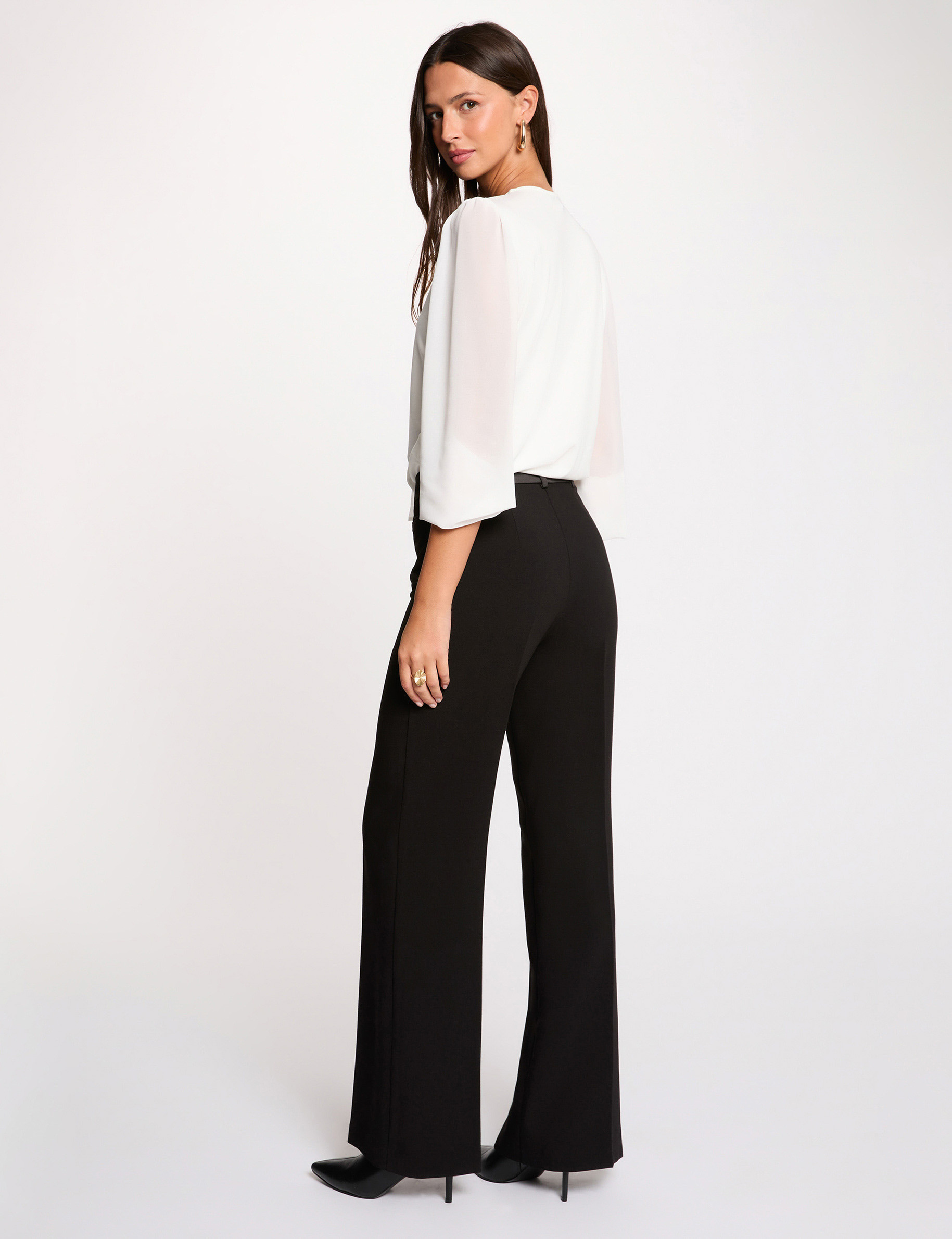 T-shirt voile col lavalli&egrave;re blanc femme