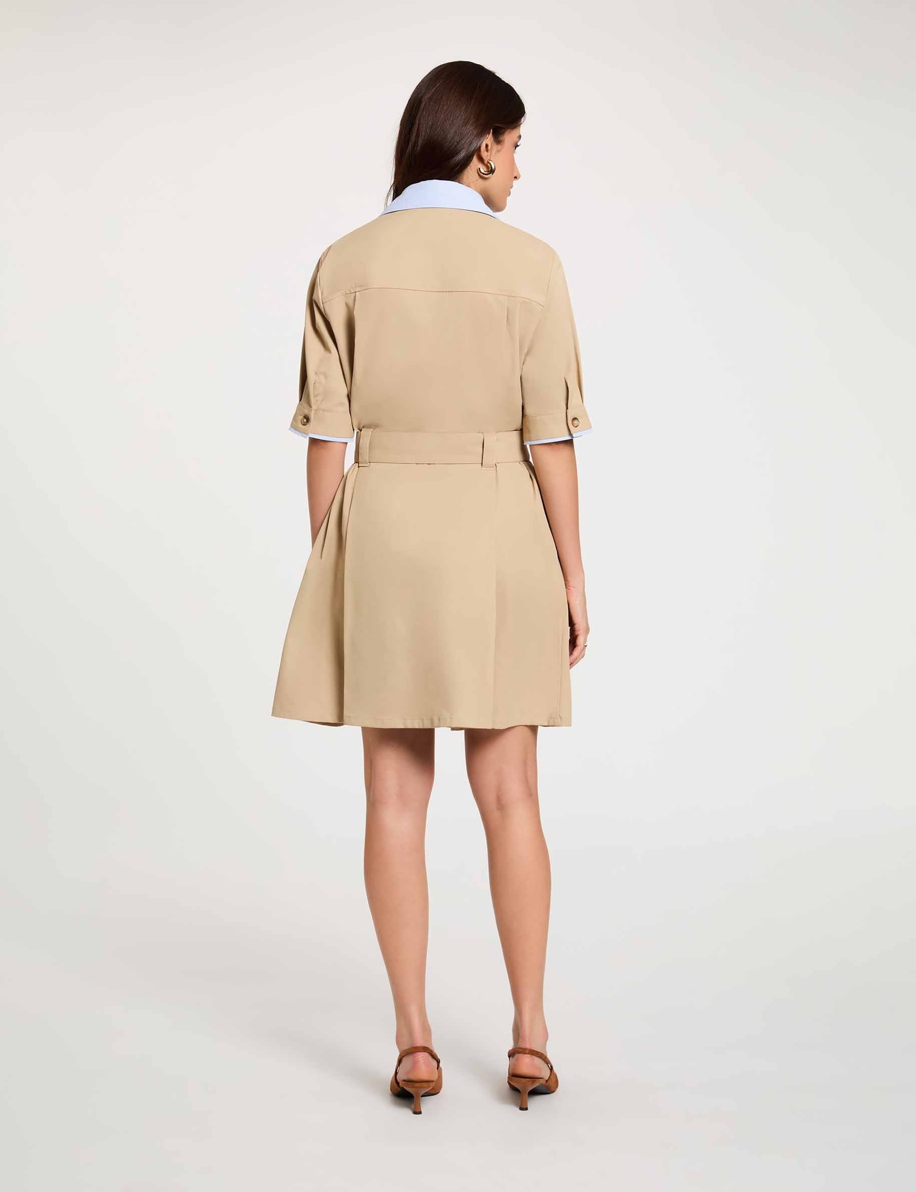 Robe courte col &agrave; revers beige femme