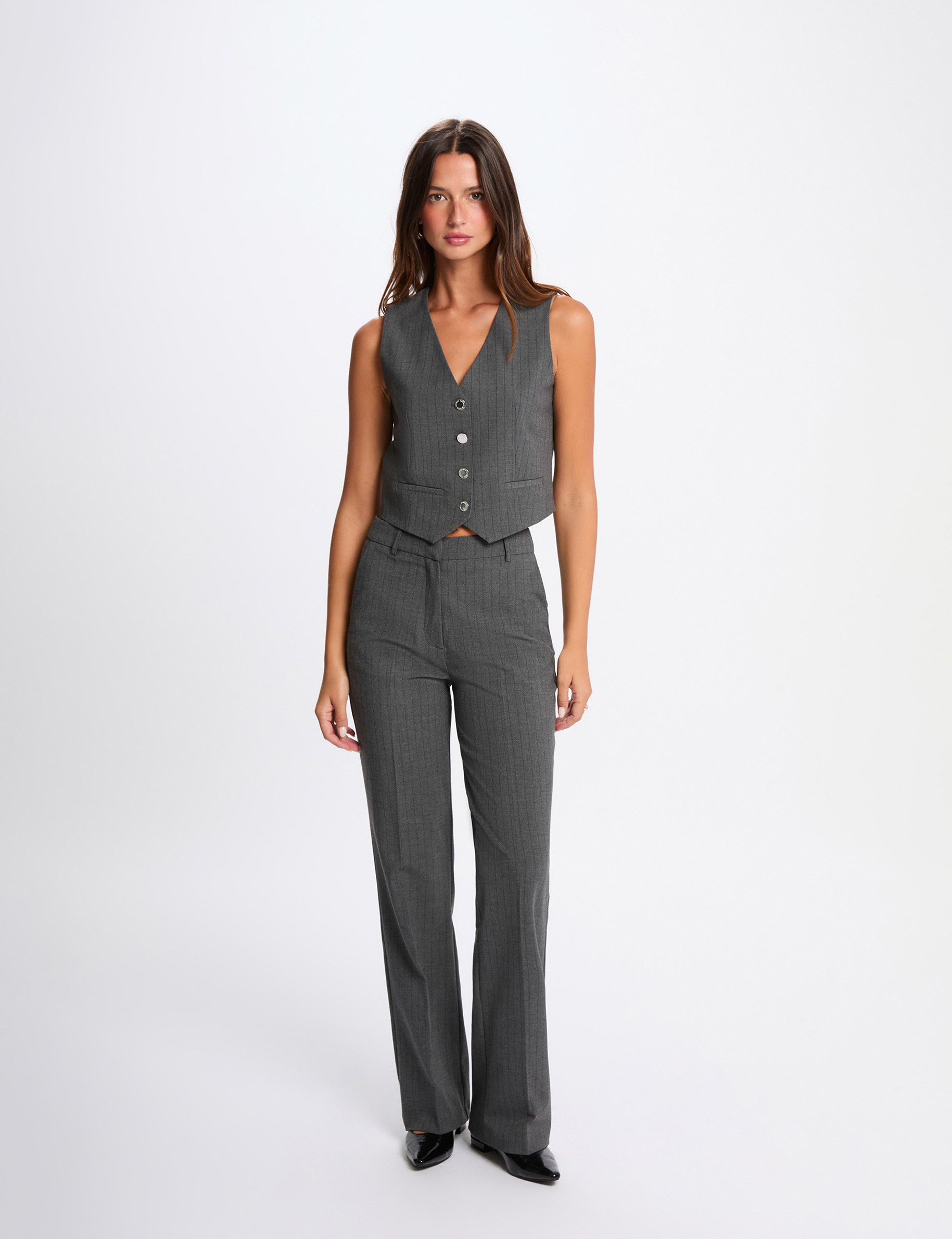 Gilet sans manches rayé gris moyen femme