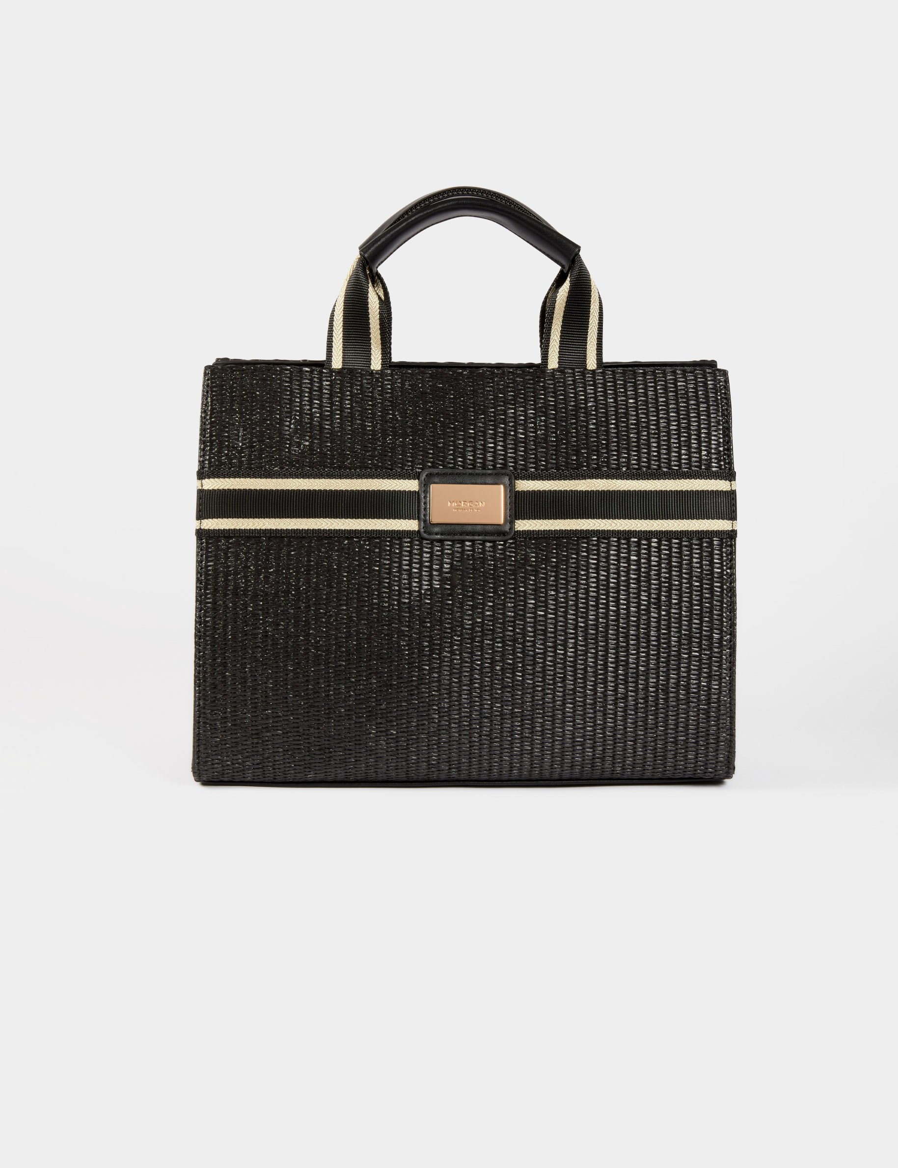 Sac cabas tress&eacute; noir femme