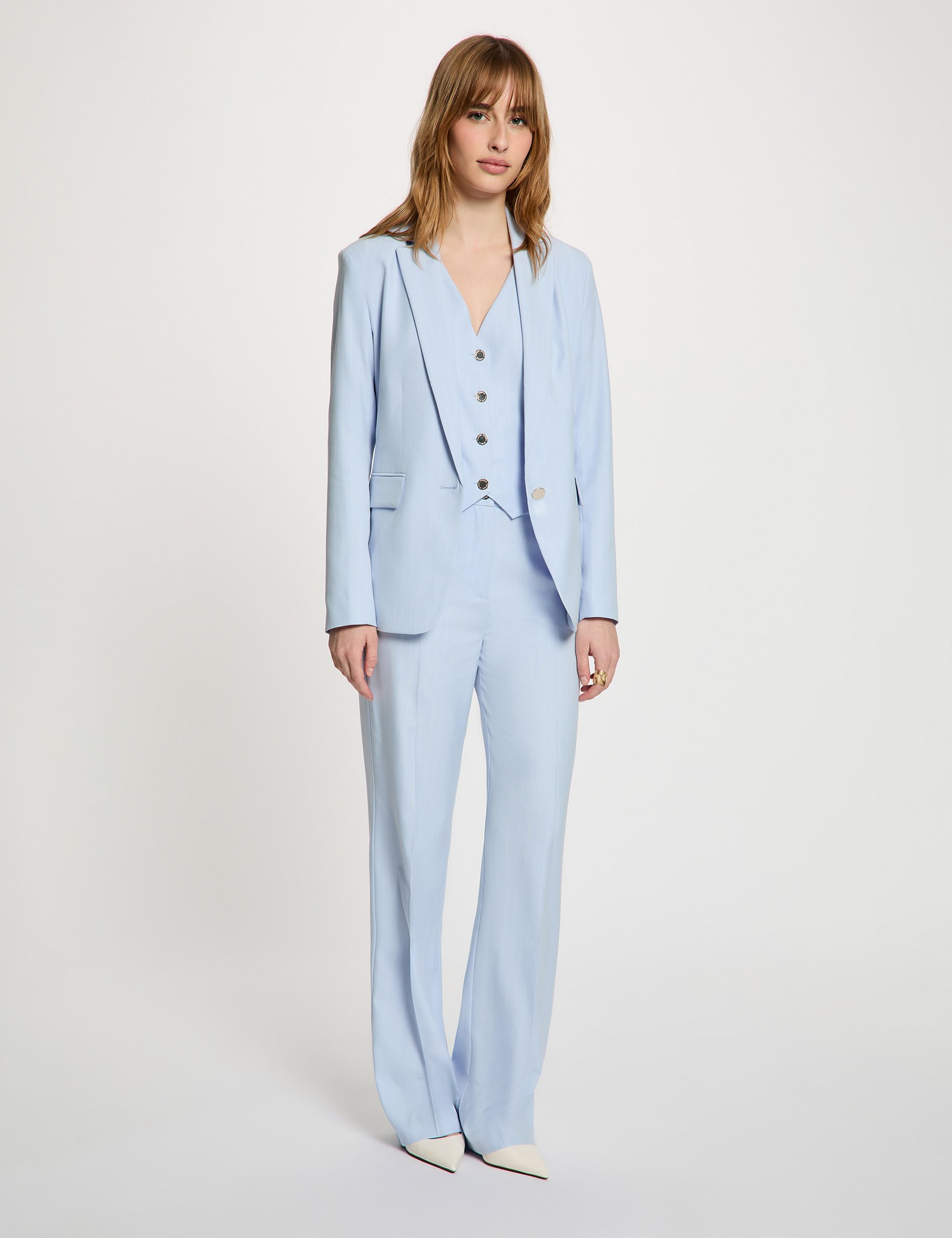 Veste ajust&eacute;e rayures bleu ciel femme