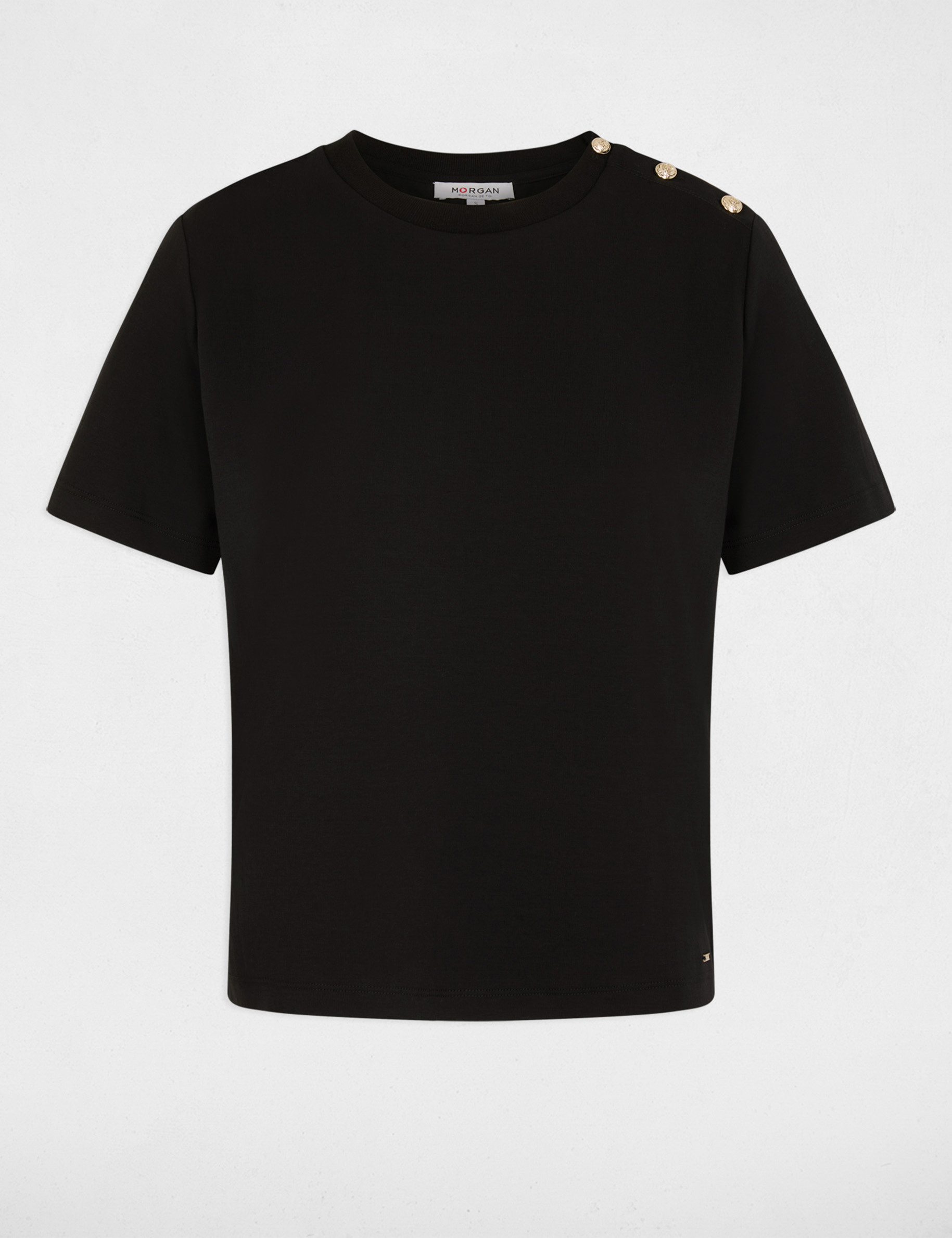 T-shirt ronde hals knopen zwart vrouw