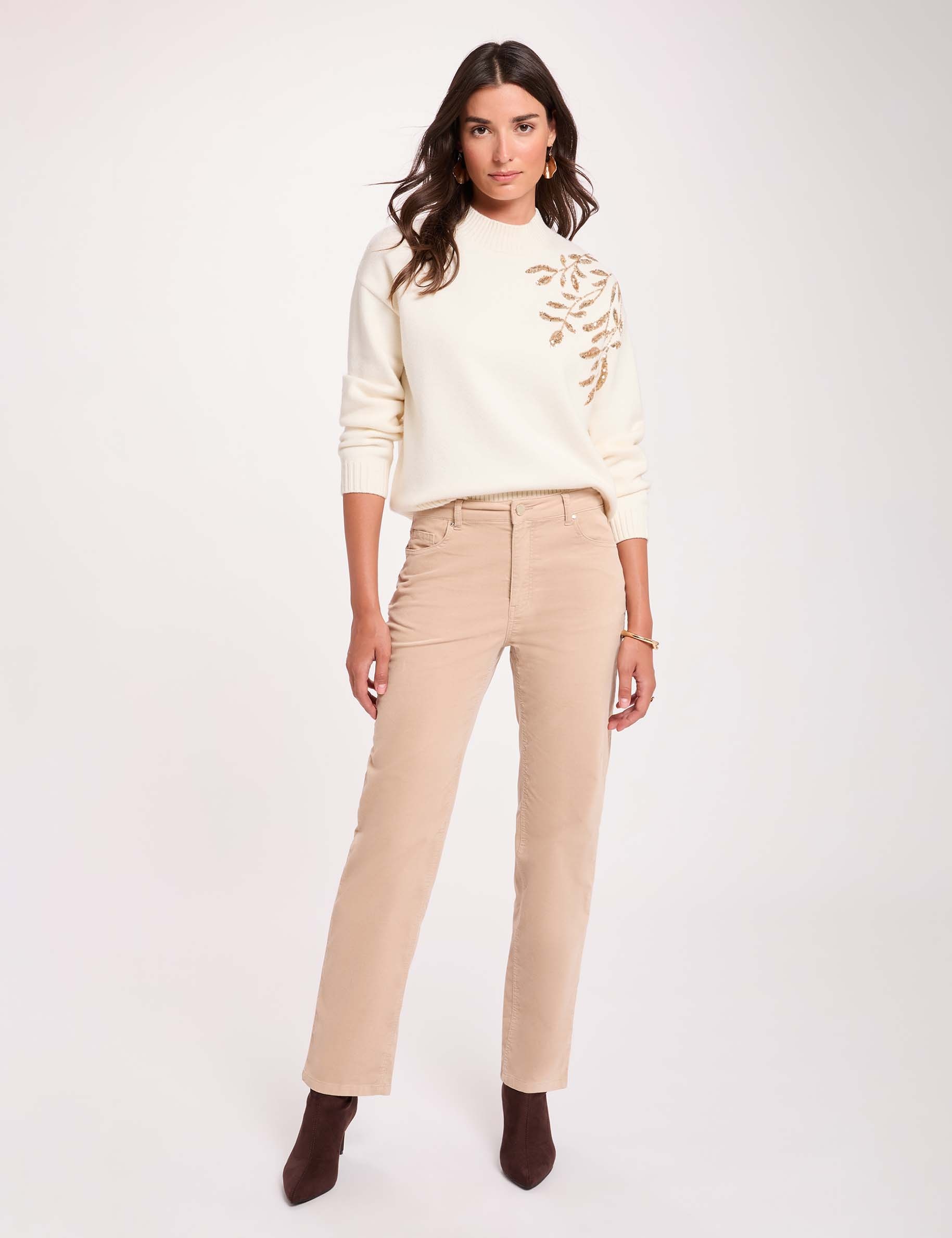 Pull col montant ivoire femme